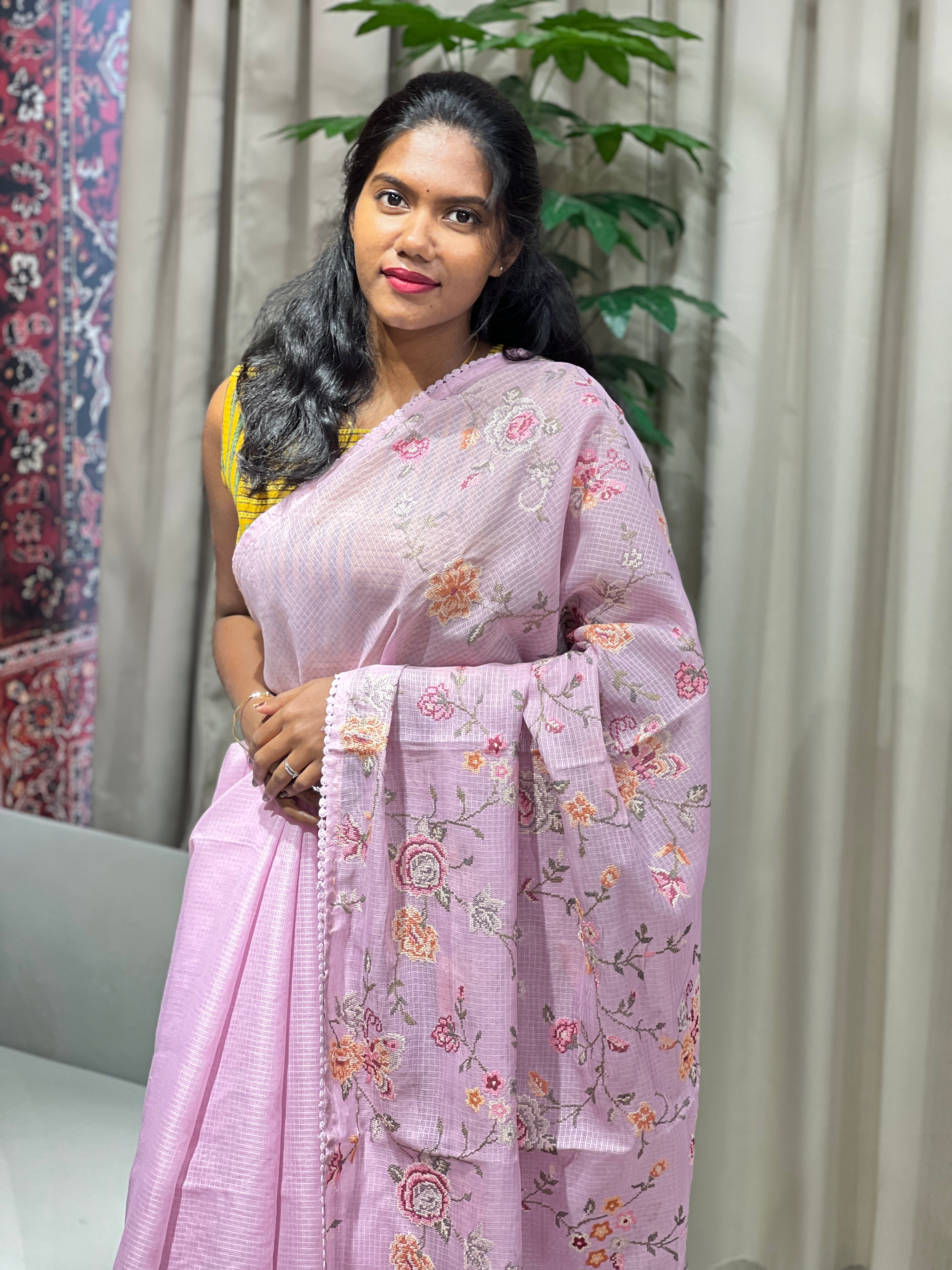 Multicolour Floral Machine Embroidery Detailed Silky Kota Saree | BLD1955