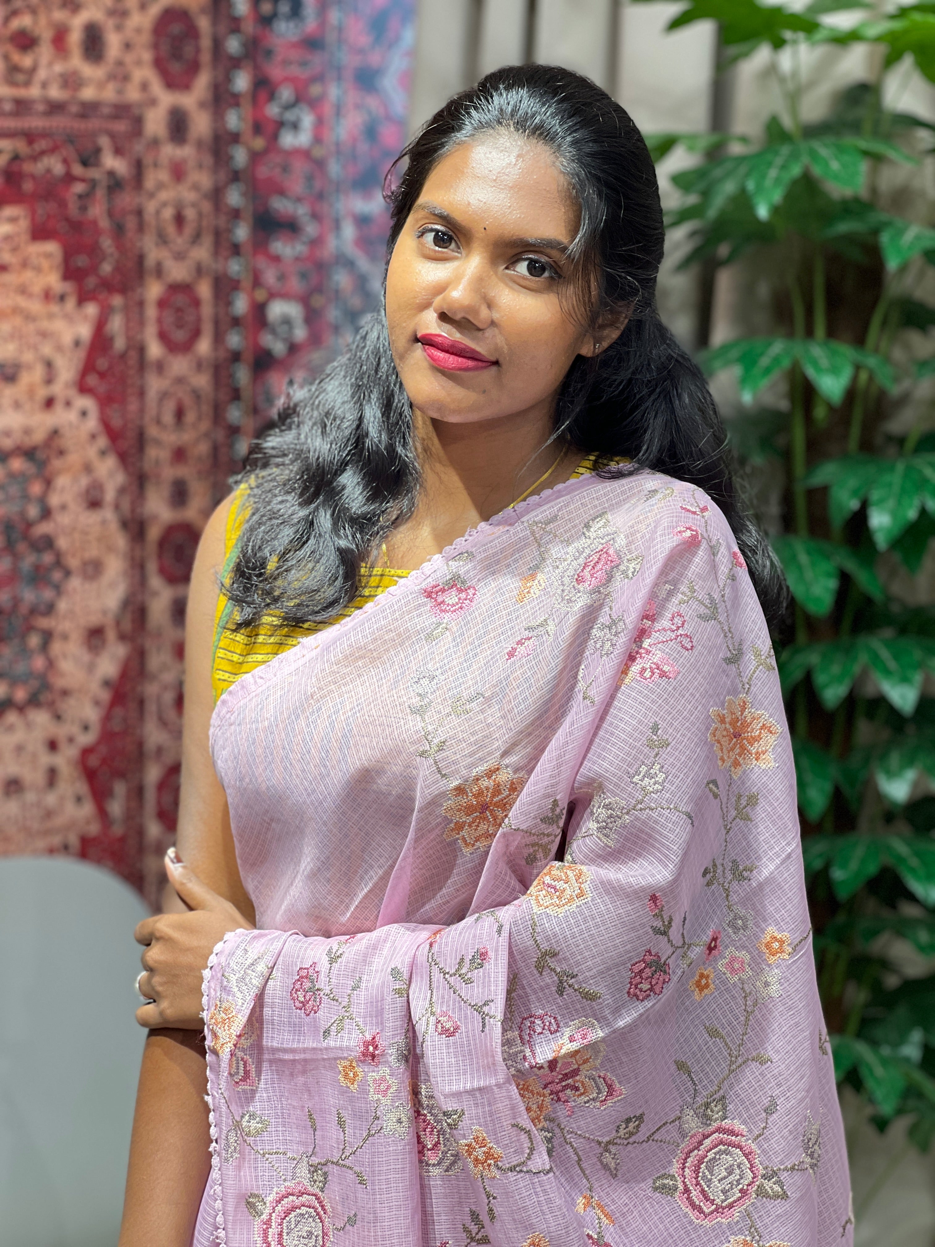 Multicolour Floral Machine Embroidery Detailed Silky Kota Saree | BLD1955