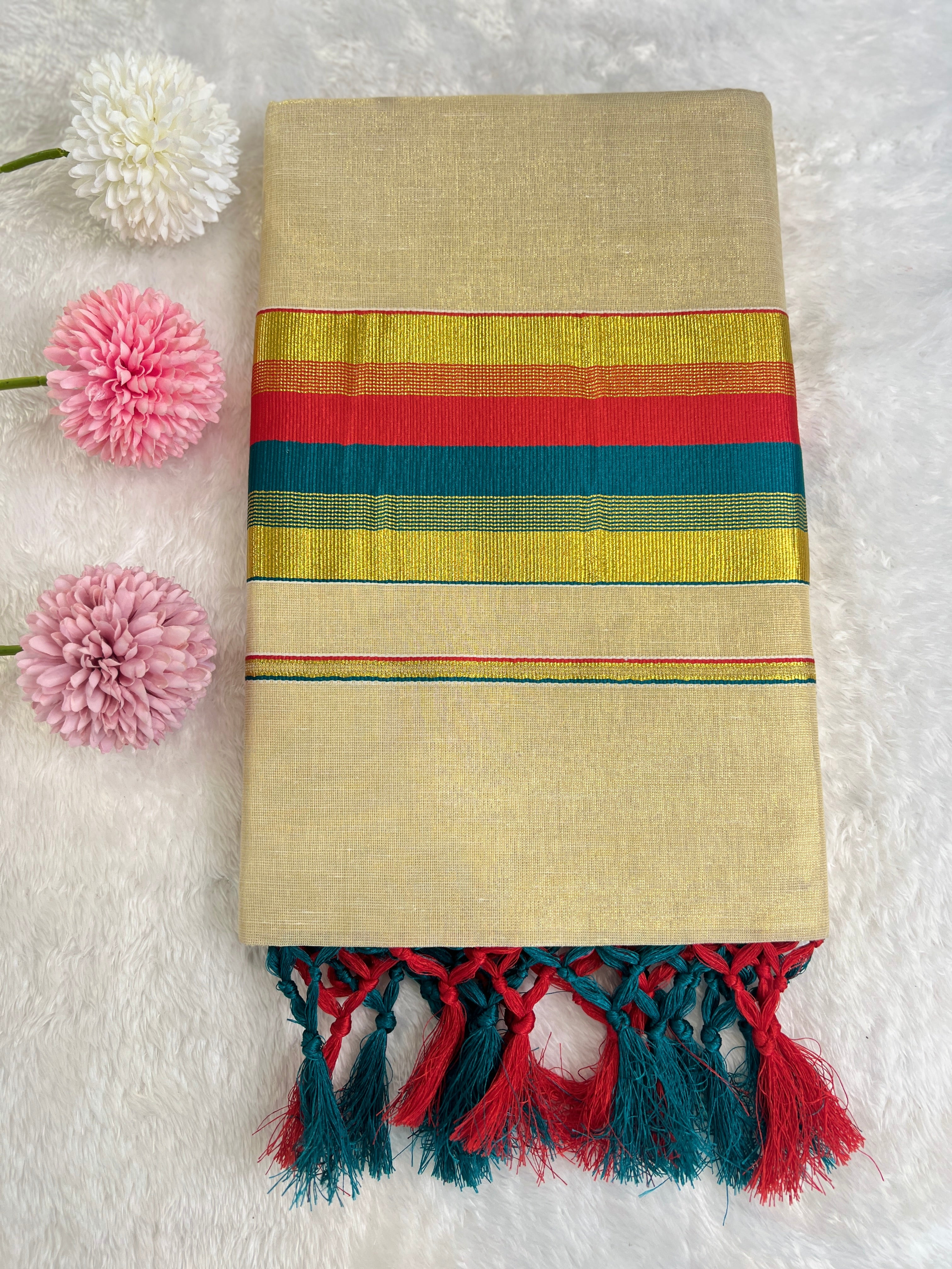 Double Border Pattern Tissue Kerala Cotton Set Mundu | GAT468