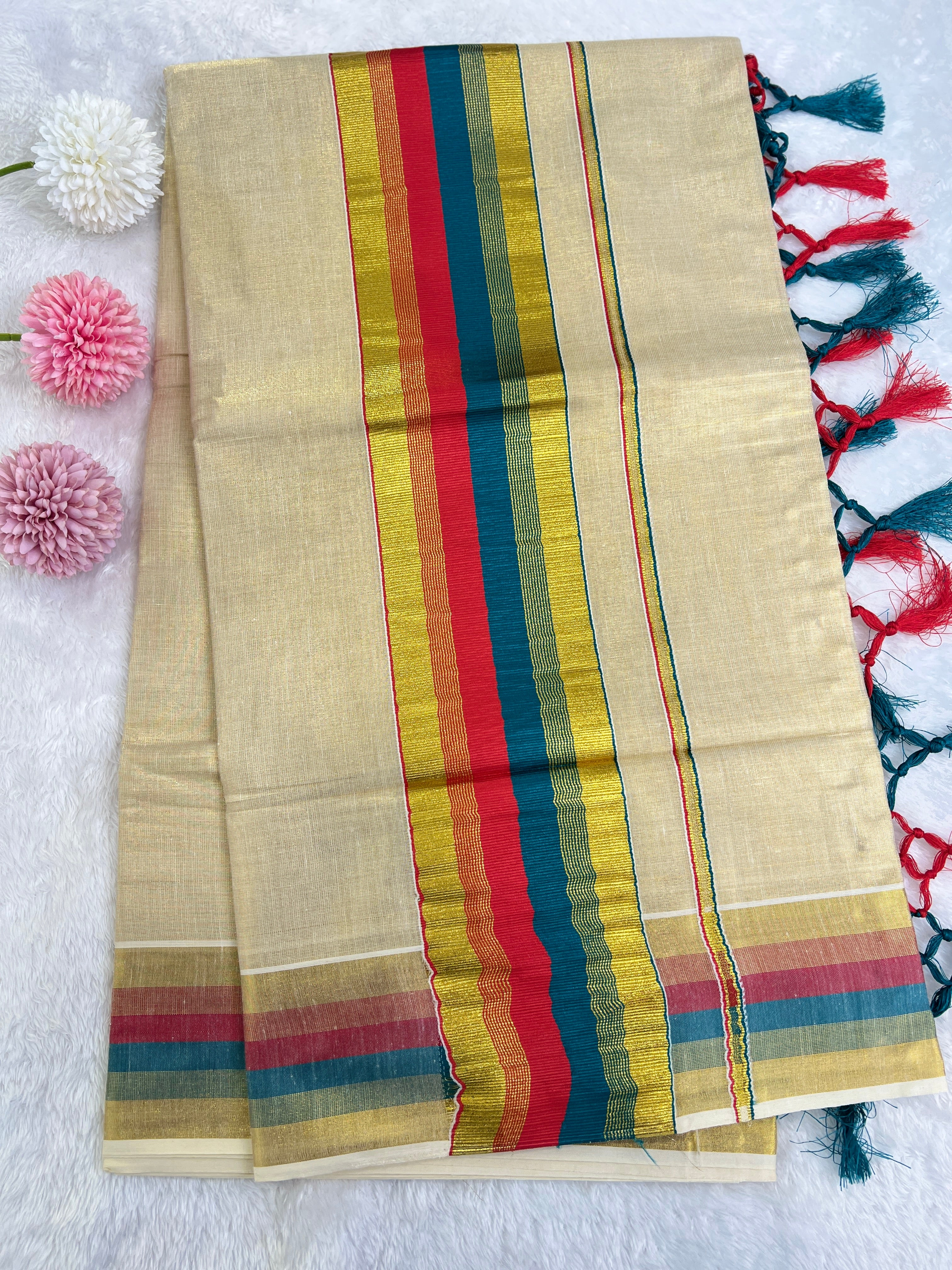 Double Border Pattern Tissue Kerala Cotton Set Mundu | GAT468