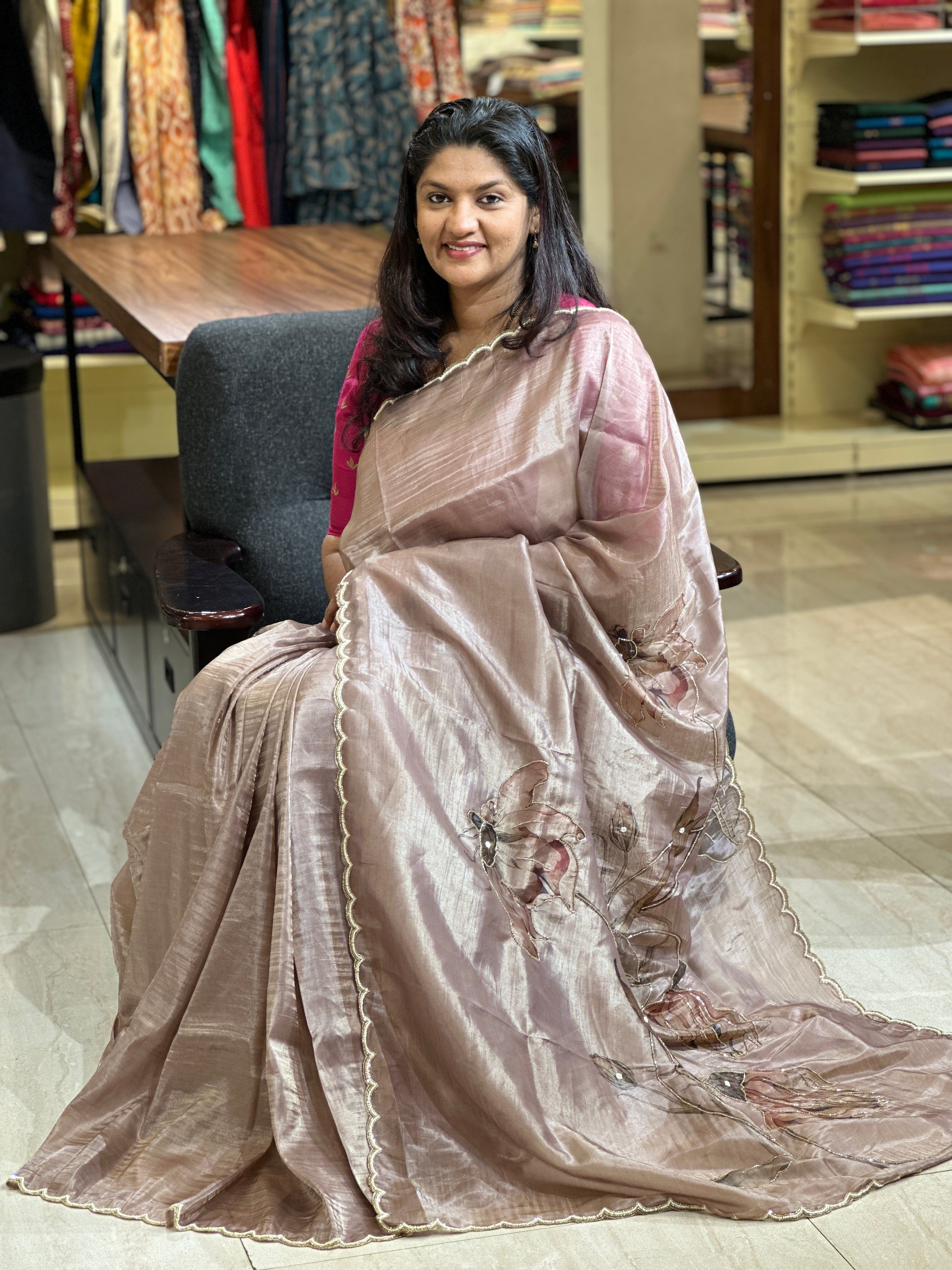 Floral Printed Nylon Organza Saree | BLD361
