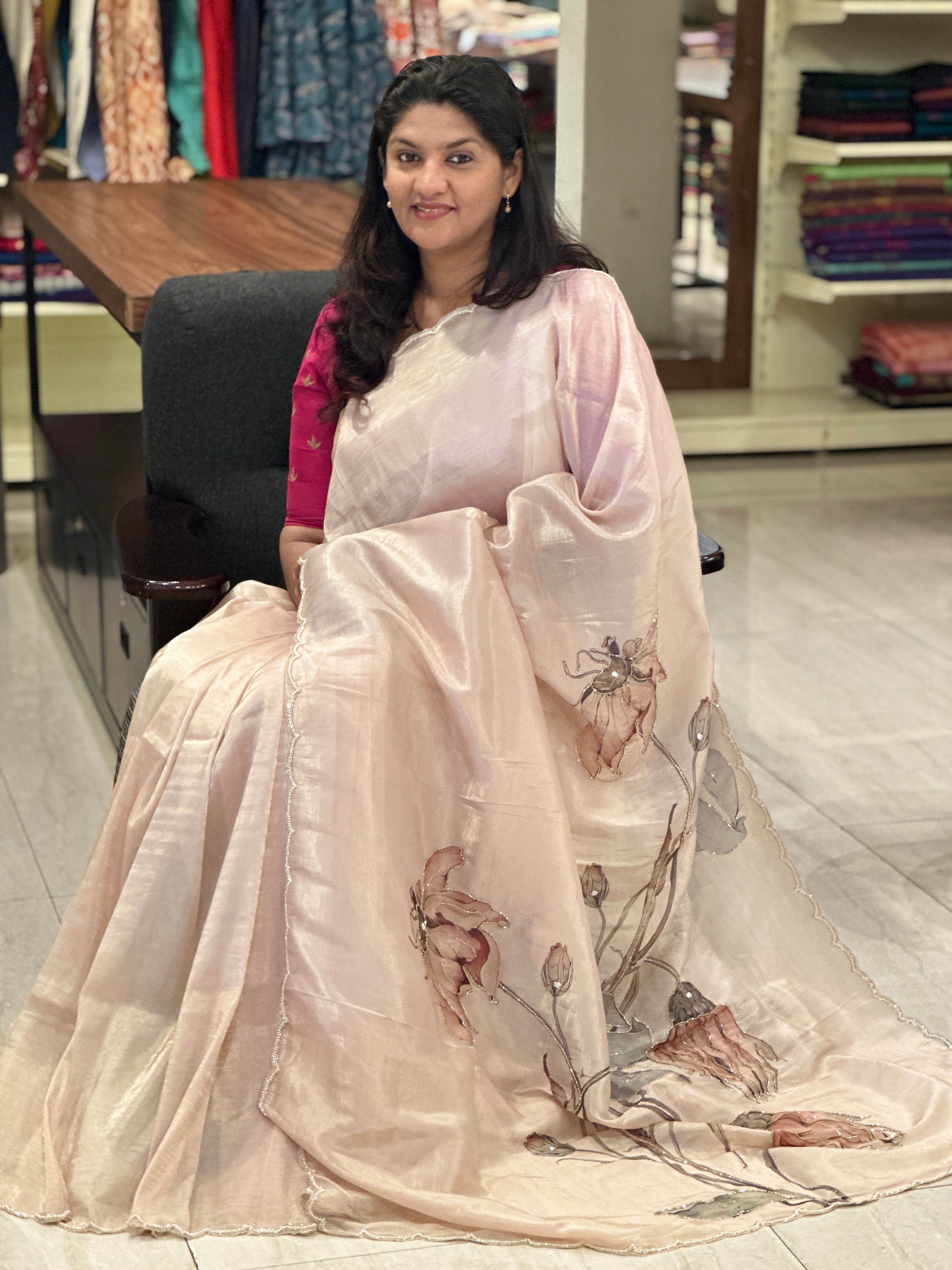 Floral Printed Nylon Organza Saree | BLD361