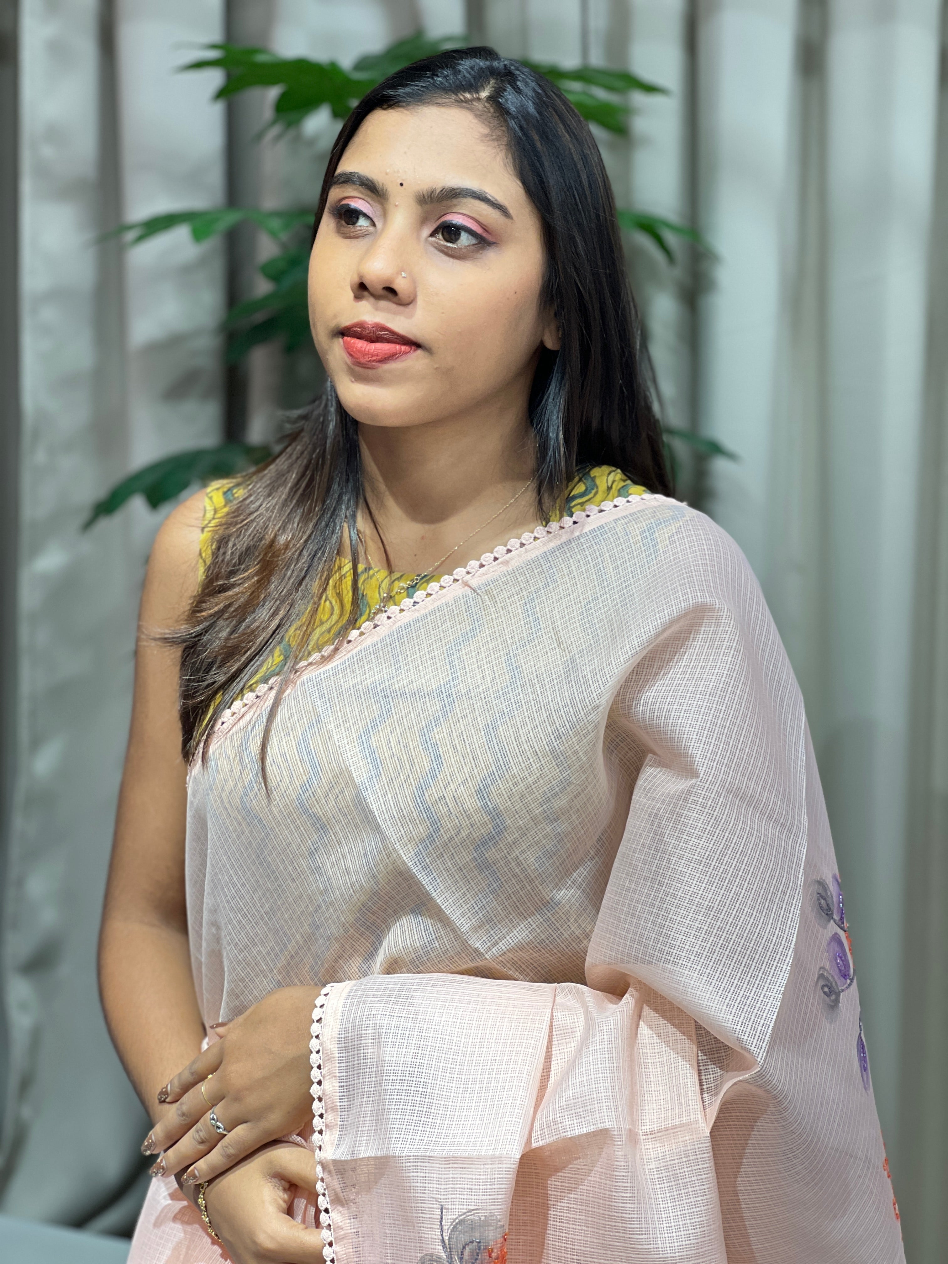 Floral Hand Paint With Sequins Highlighted Silky Kota Saree | BLD1959