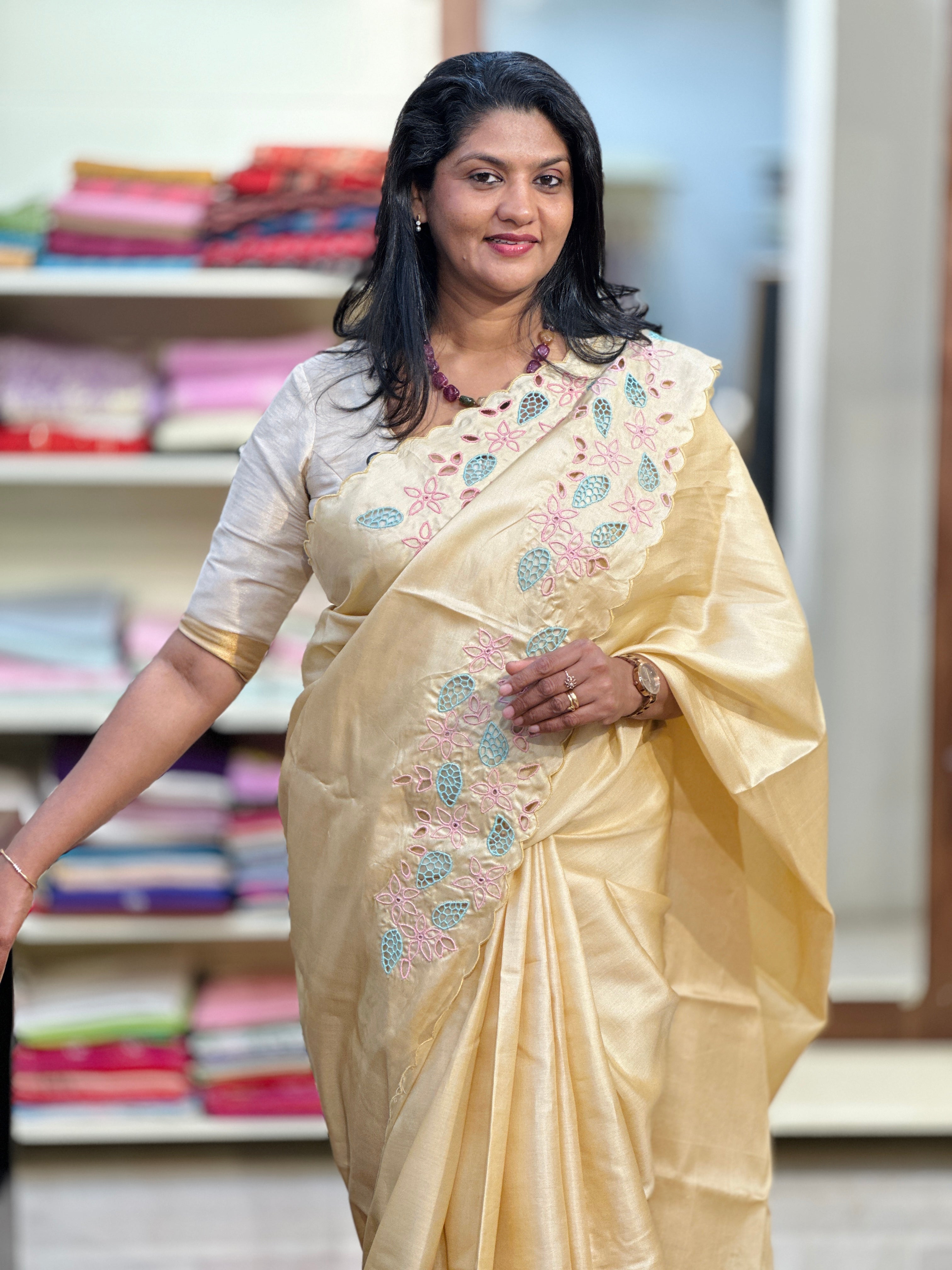 Twine Cut Work With Multi Colour  Floral Design Powerloom Tussar Saree | TC494
