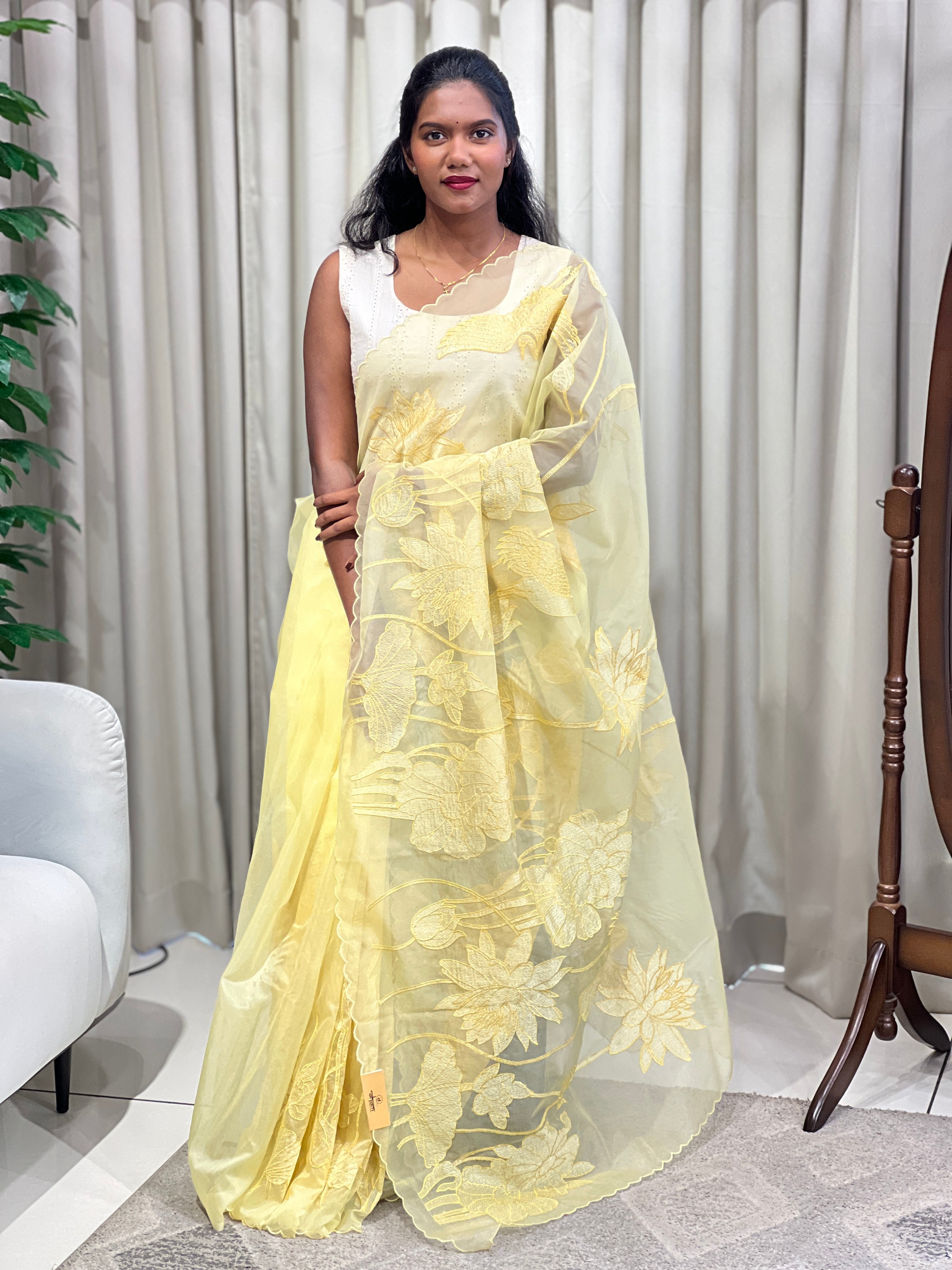 Floral Embroidery Detailed Organza Saree | MM397