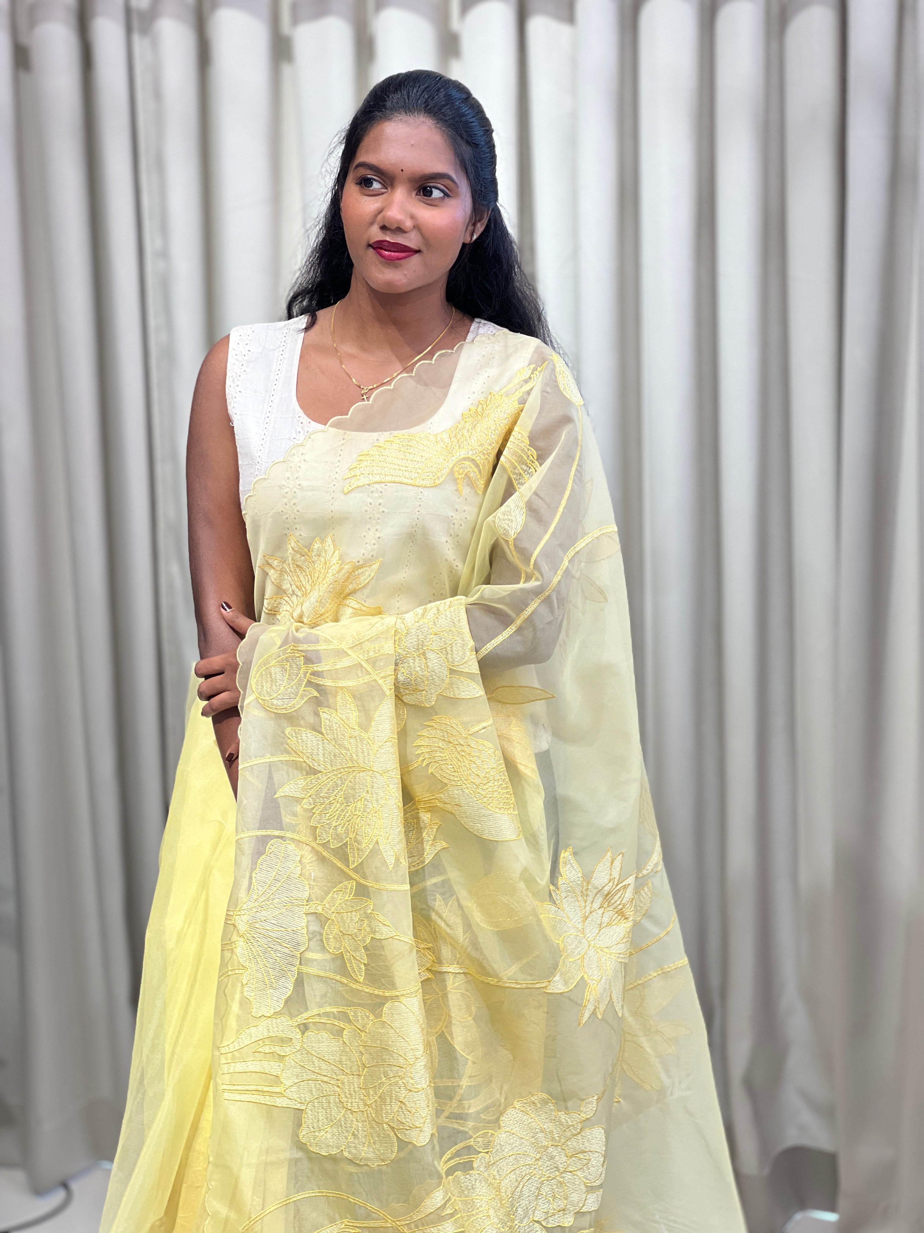 Floral Embroidery Detailed Organza Saree | MM397