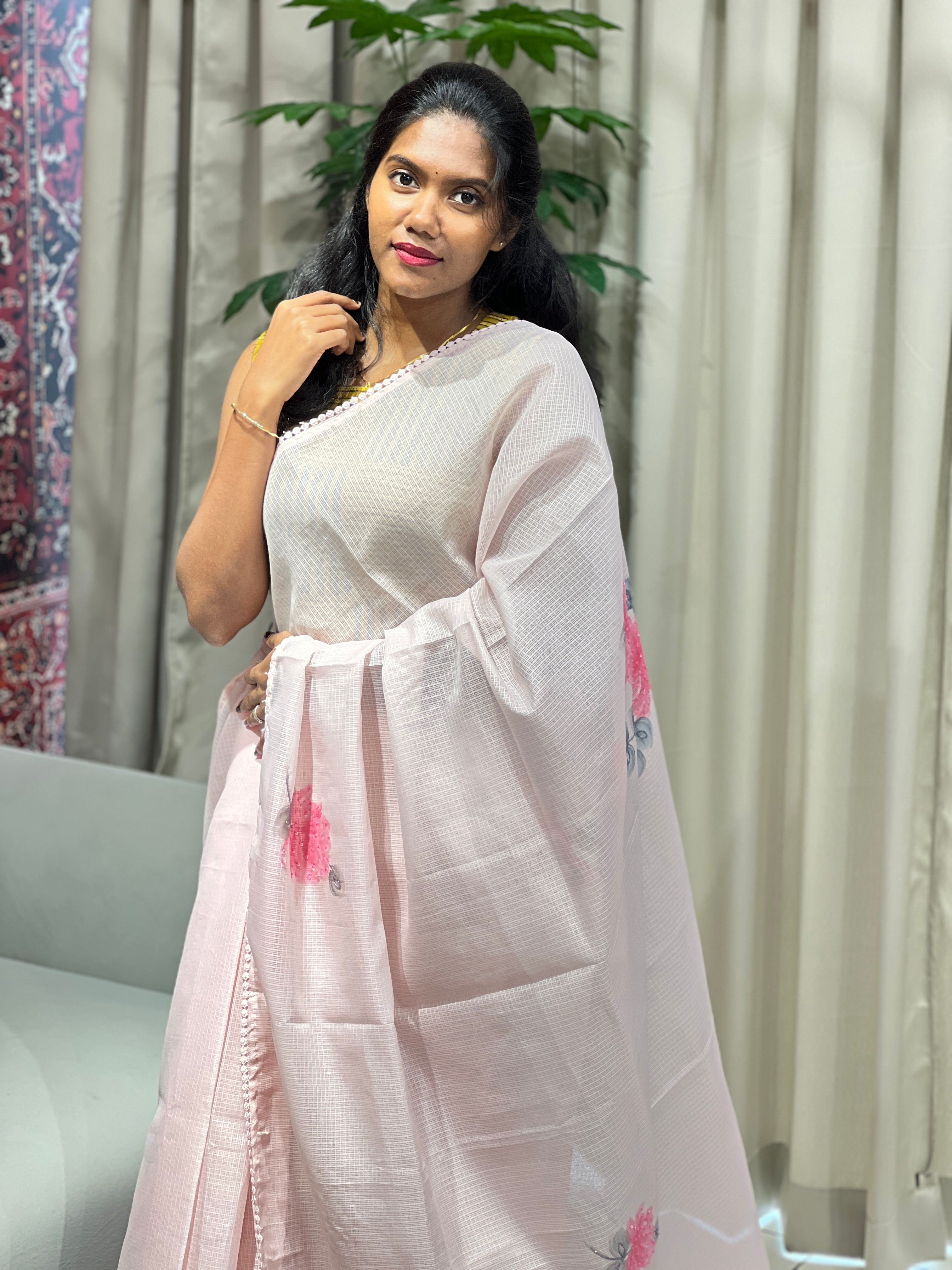 Floral Hand Paint With Sequins Highlighted Silky Kota Saree | BLD1961