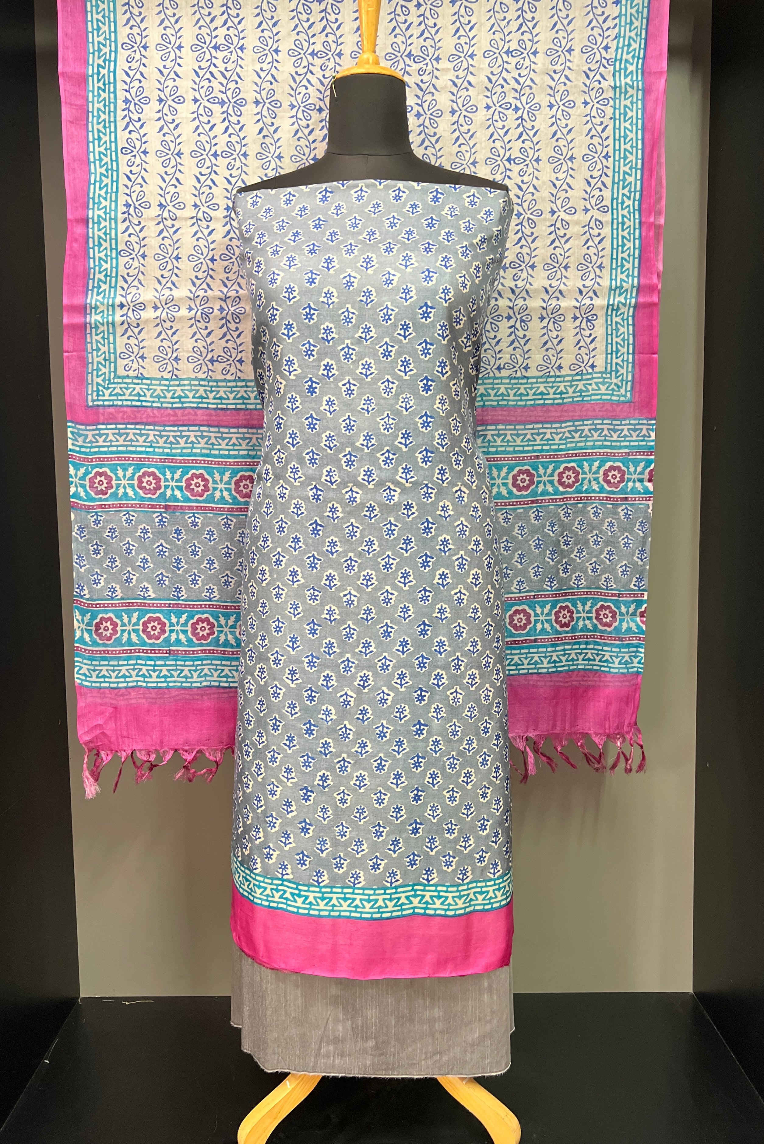 Block Printed Tussar Salwar Set | MNH471
