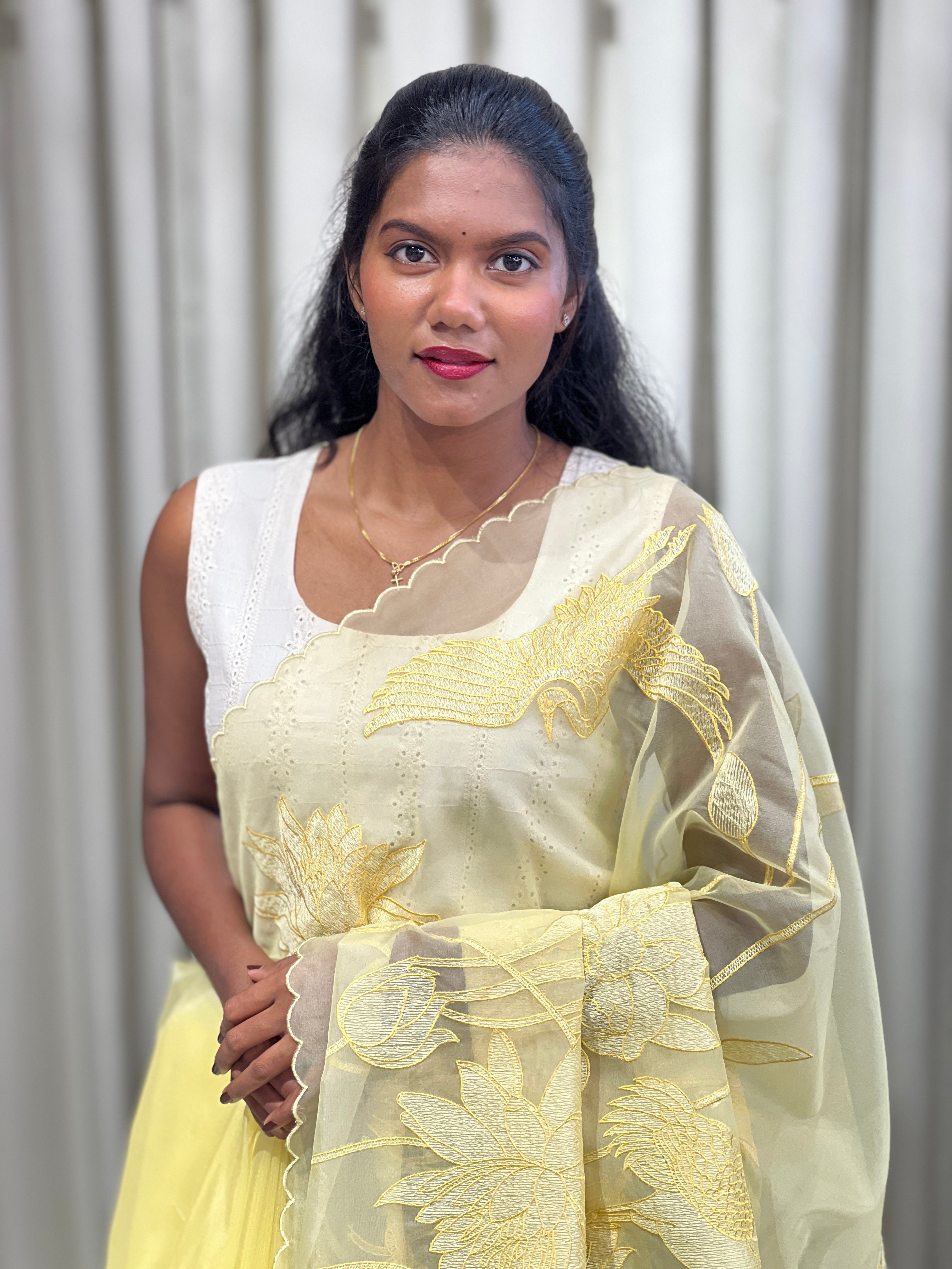 Floral Embroidery Detailed Organza Saree | MM397