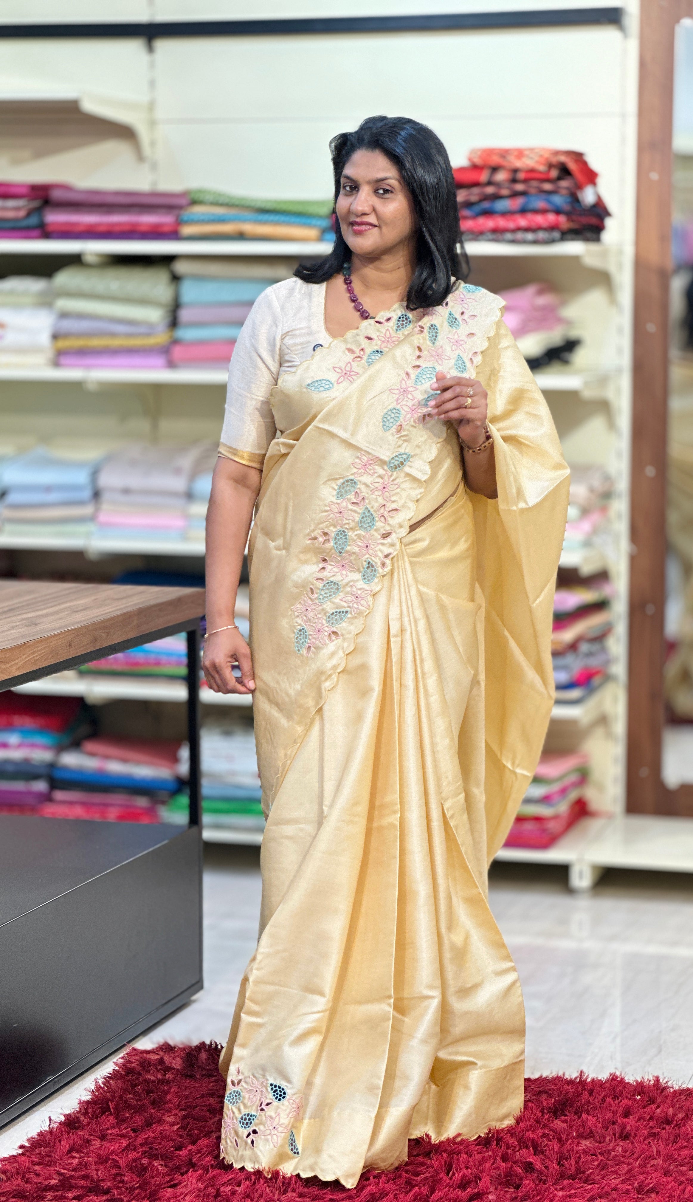 Twine Cut Work With Multi Colour  Floral Design Powerloom Tussar Saree | TC494