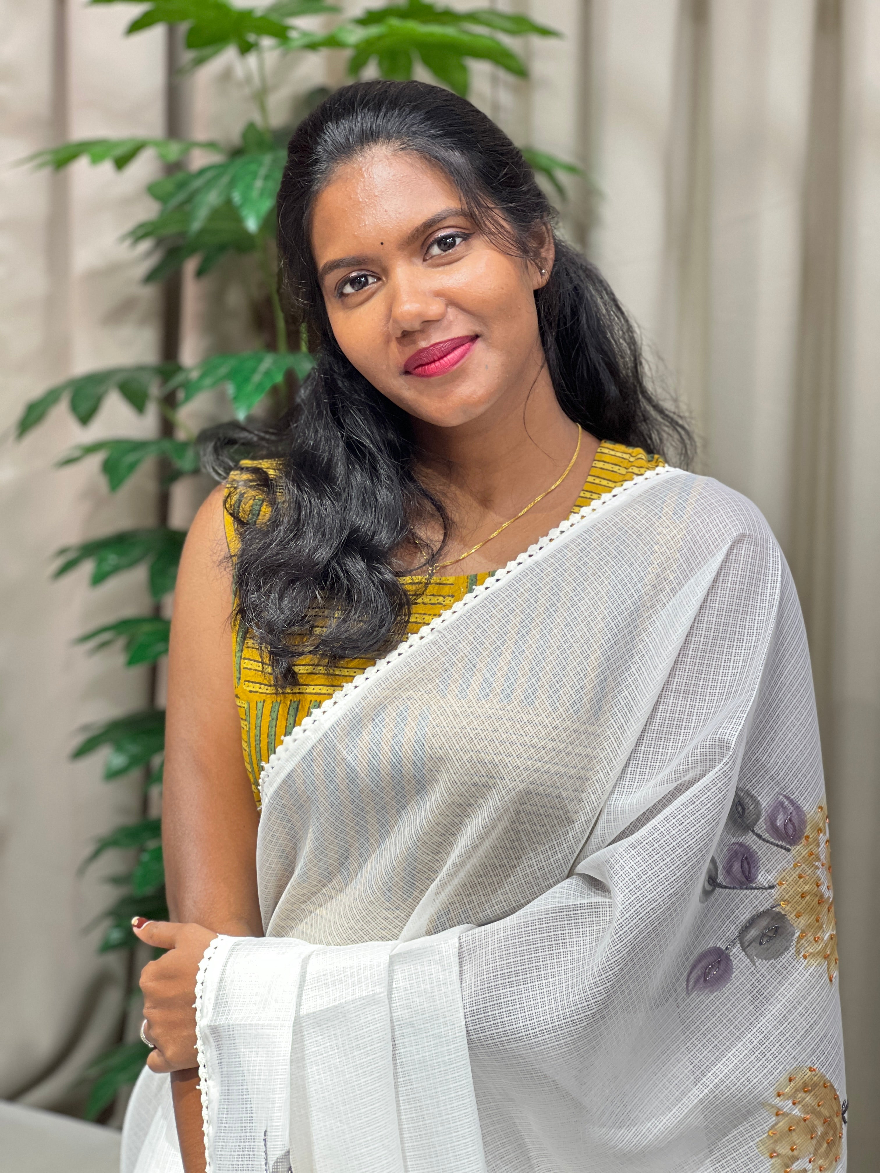 Floral Hand Paint With Sequins Highlighted Silky Kota Saree | BLD1960