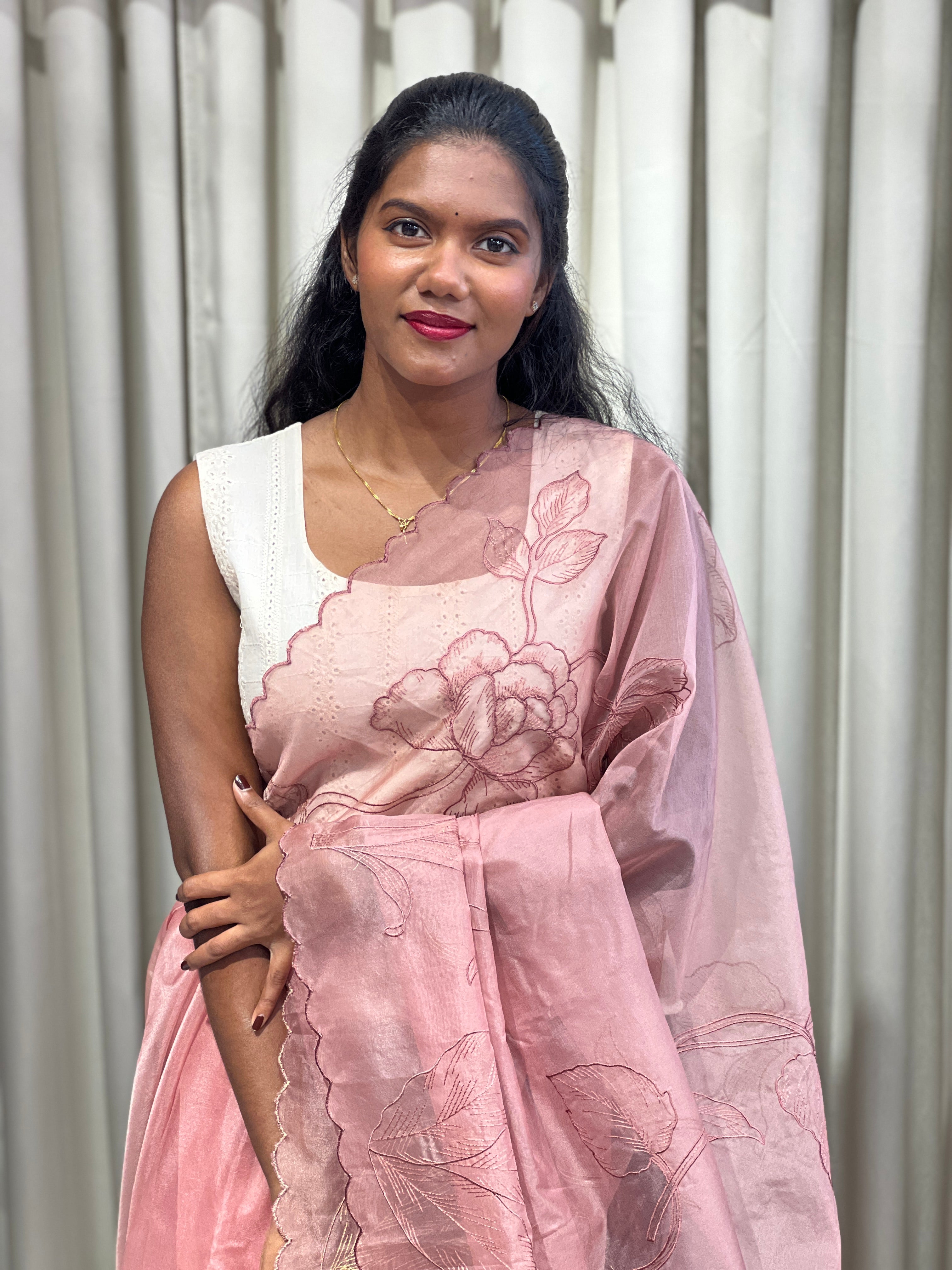 Floral Machine Embroidery Detailed Organza Saree | MM382