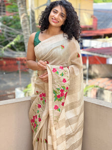 Computerised Floral Embroidery Basbara Silk Saree | NHH175