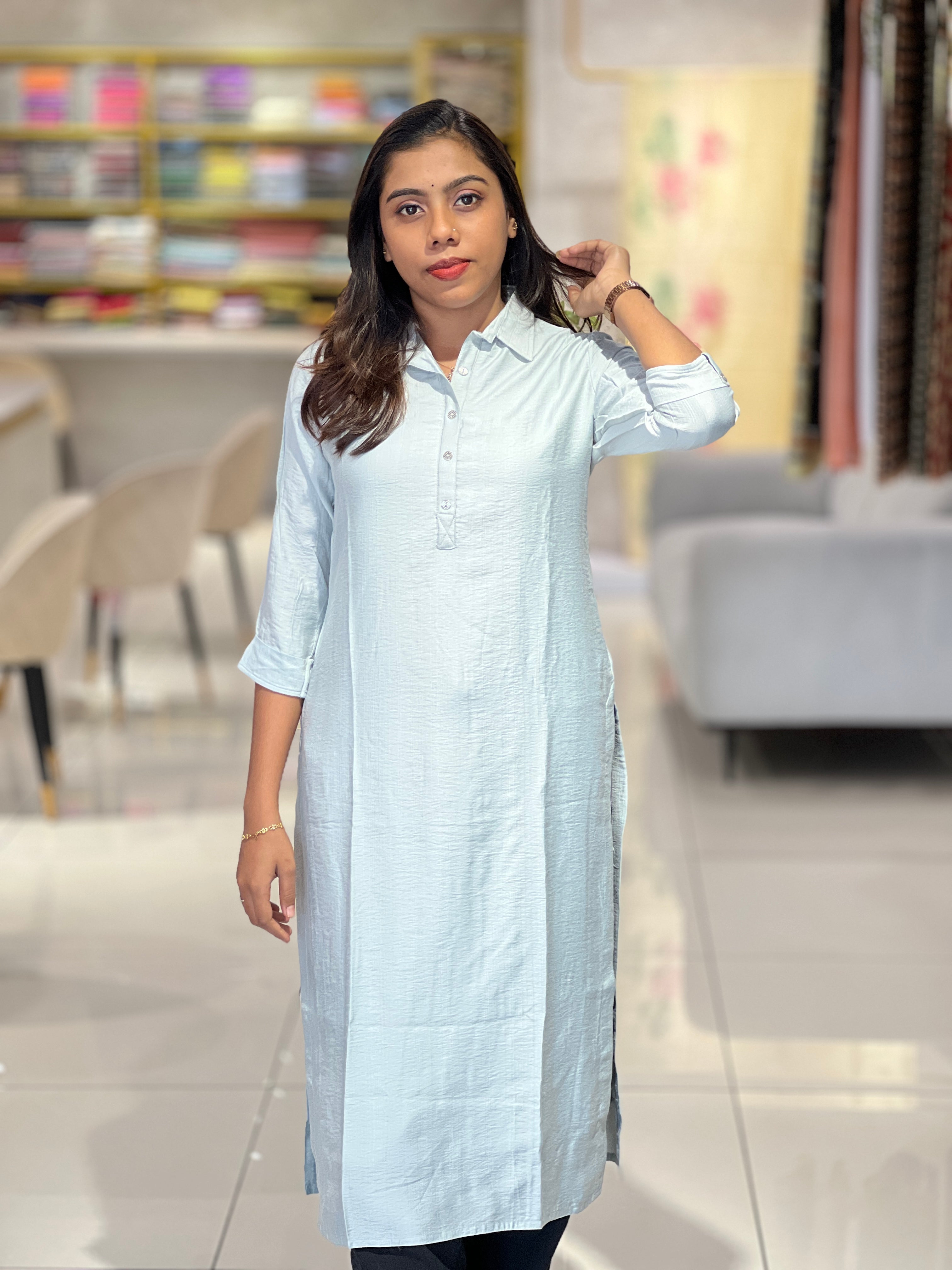 Bluish Grey Semi Silk Kurta | SV181