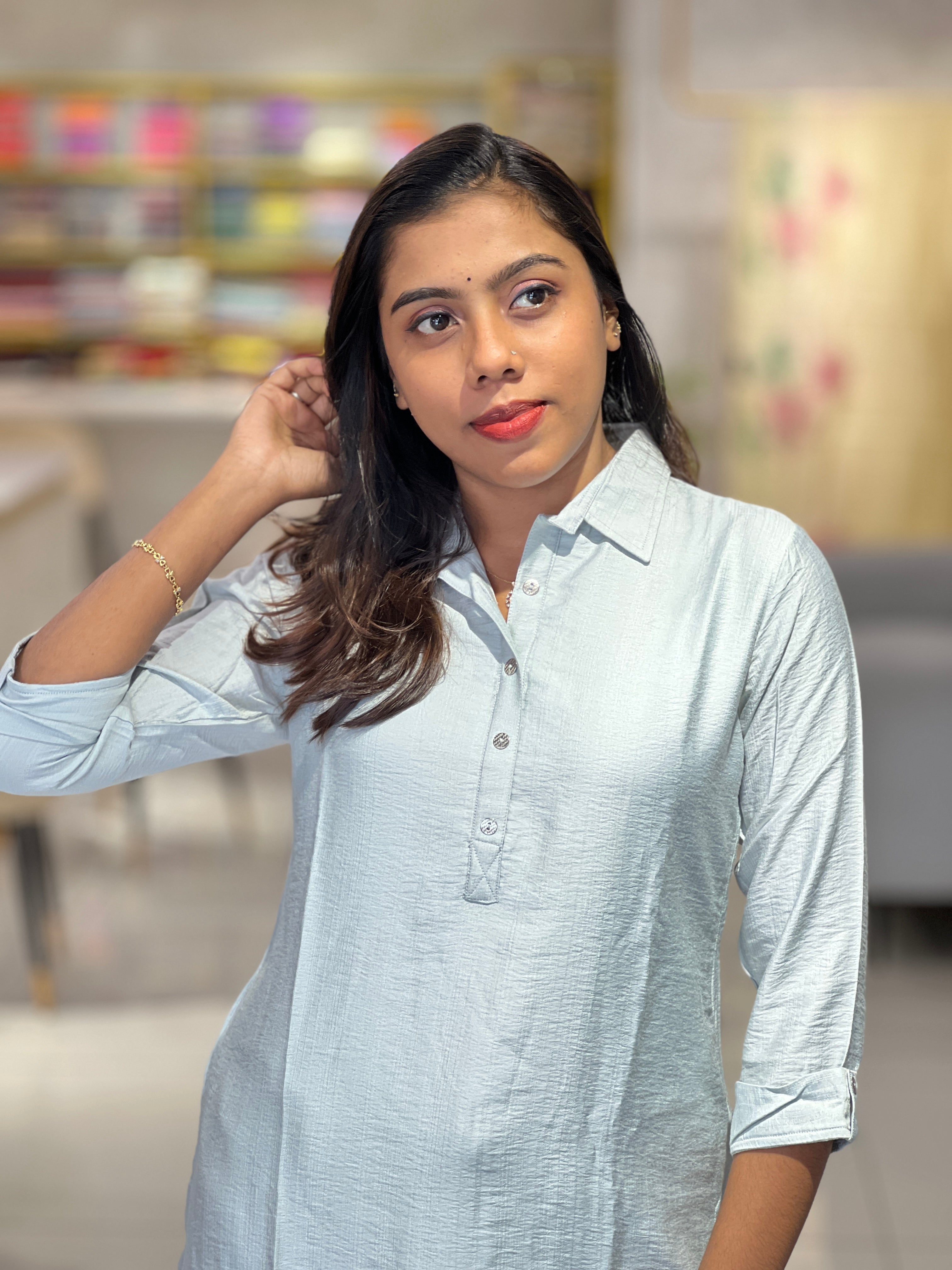 Bluish Grey Semi Silk Kurta | SV181