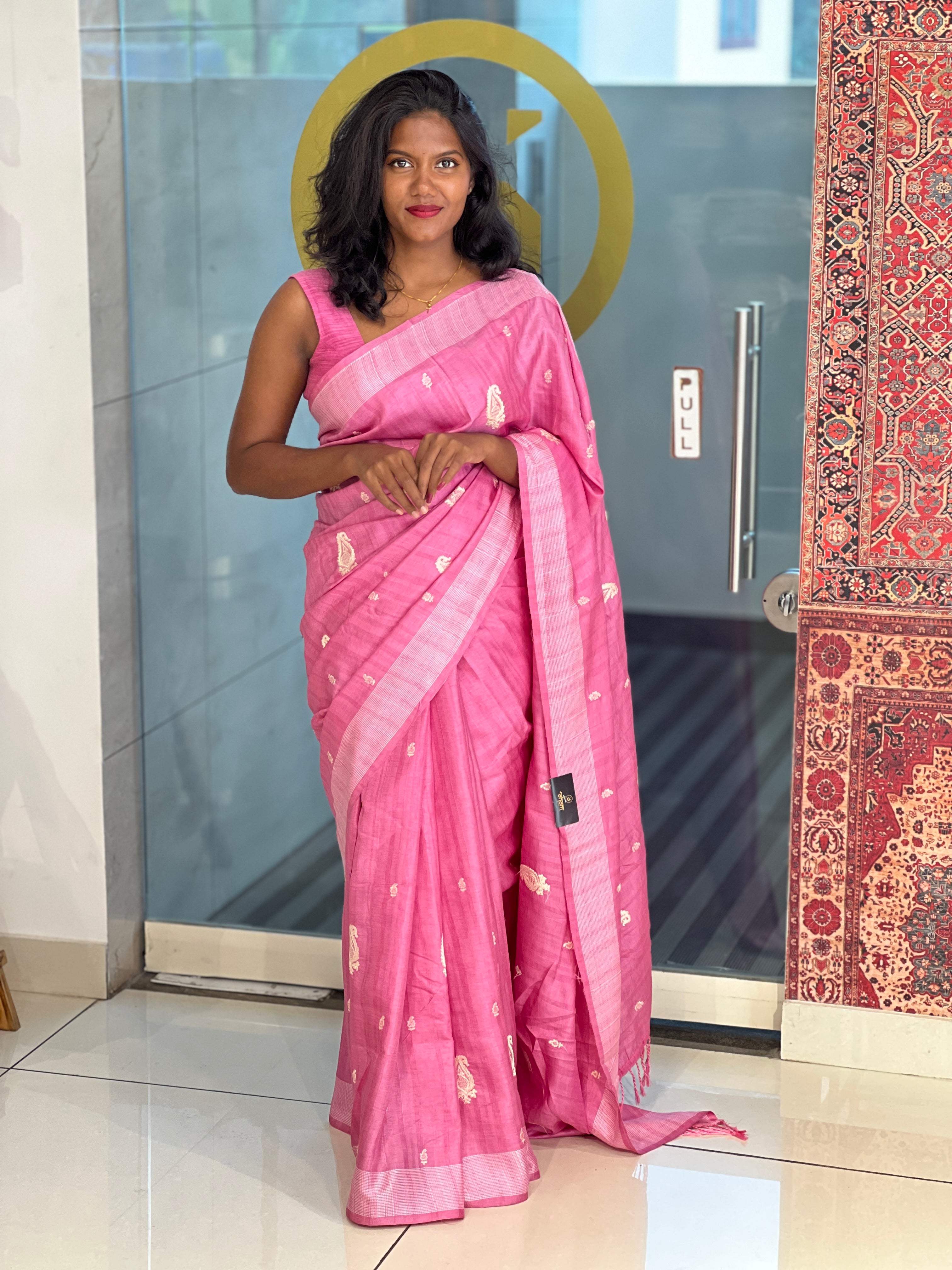 Machine Embroidery Detailed Semi Tussar Saree | SUN298