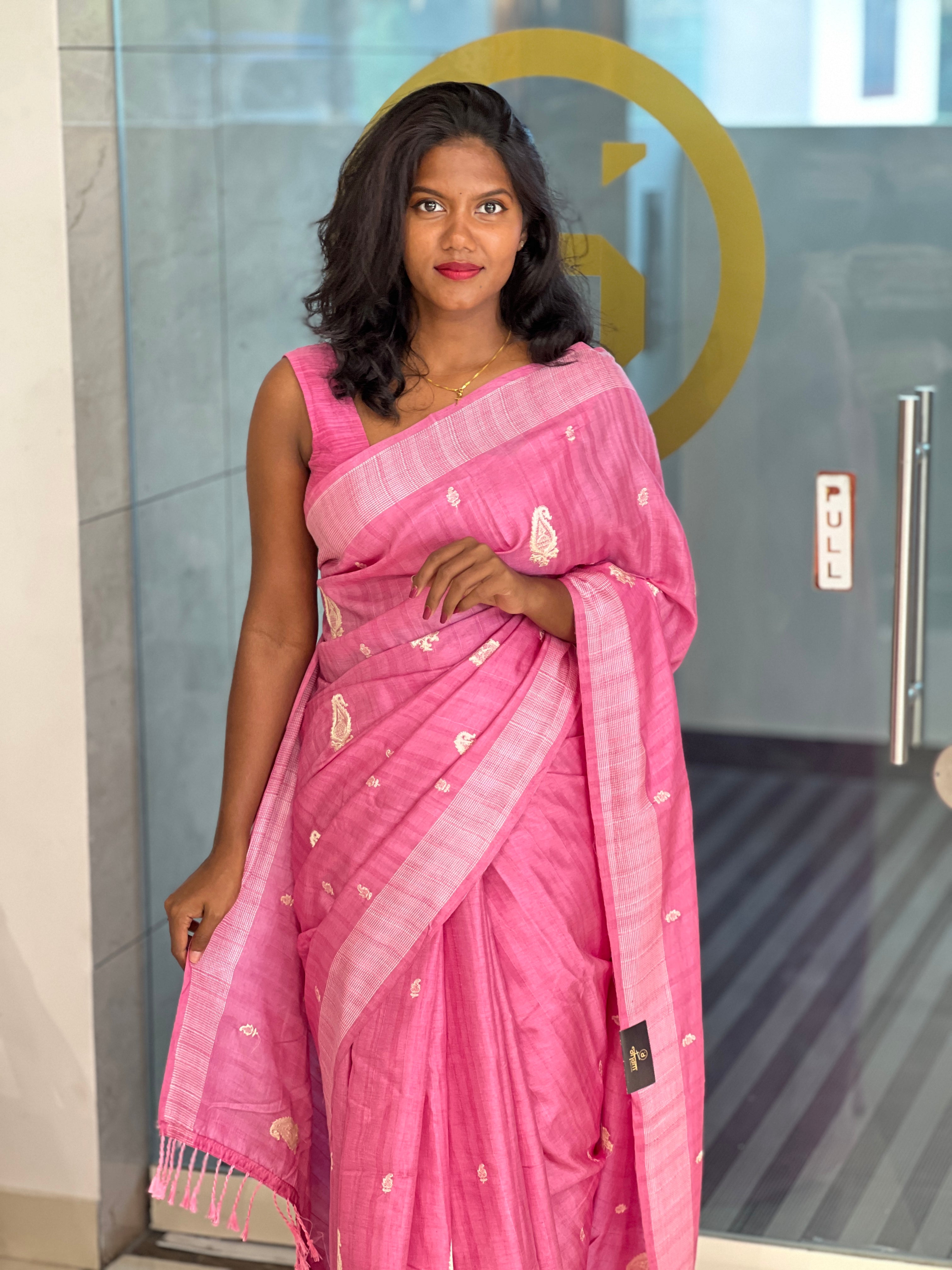 Machine Embroidery Detailed Semi Tussar Saree | SUN298