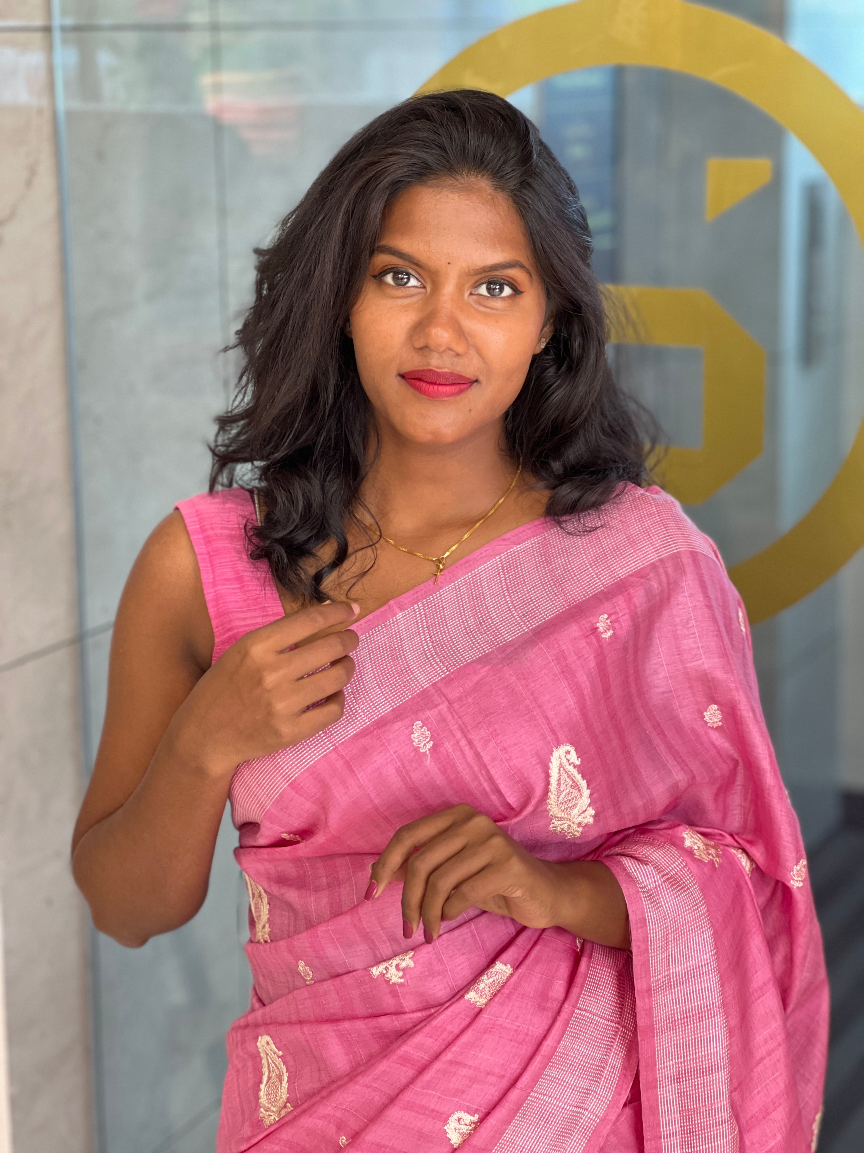Machine Embroidery Detailed Semi Tussar Saree | SUN298
