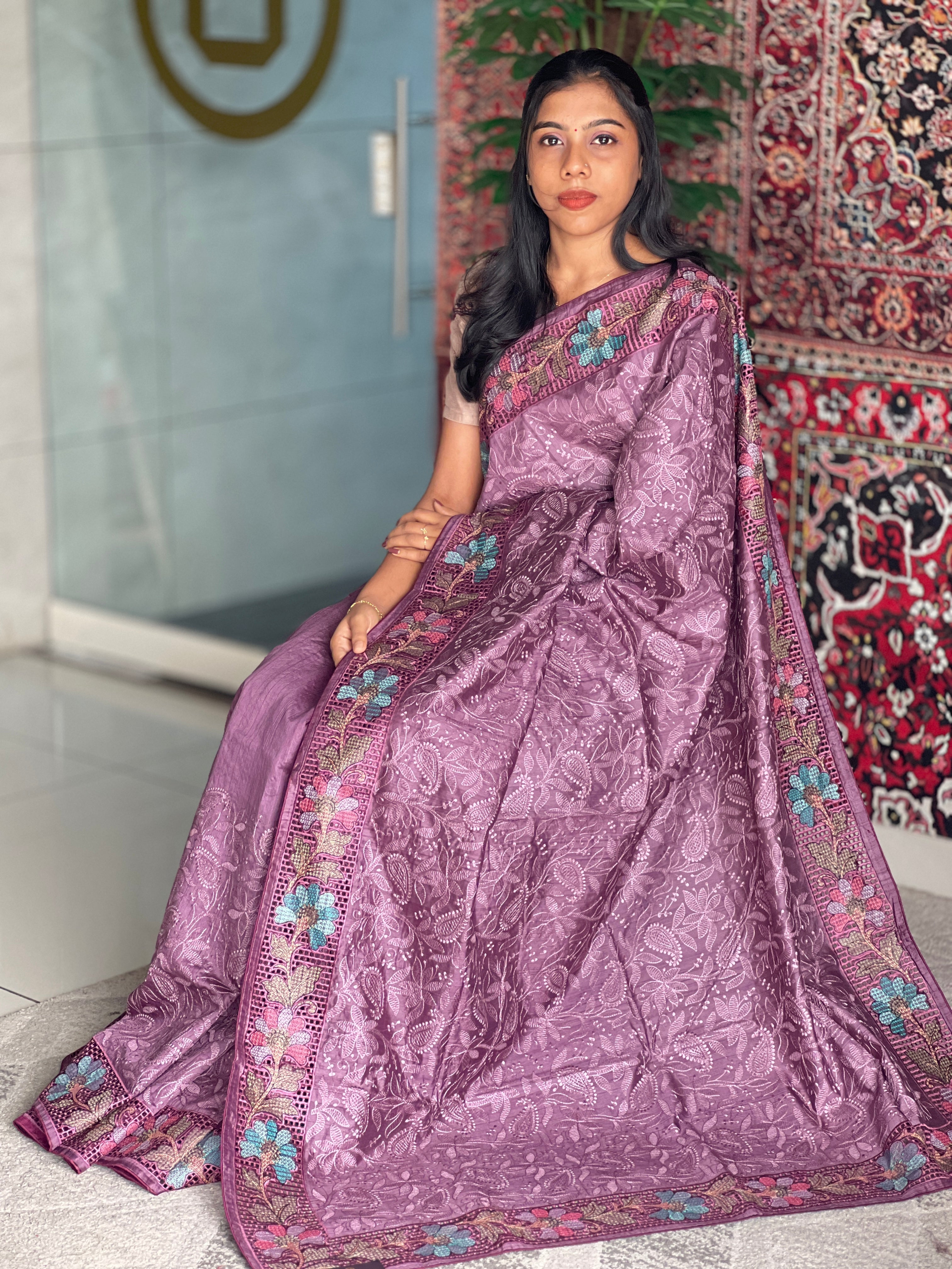 Cutwork & Embroidery Detailed Tussar Finish Saree | GAR115