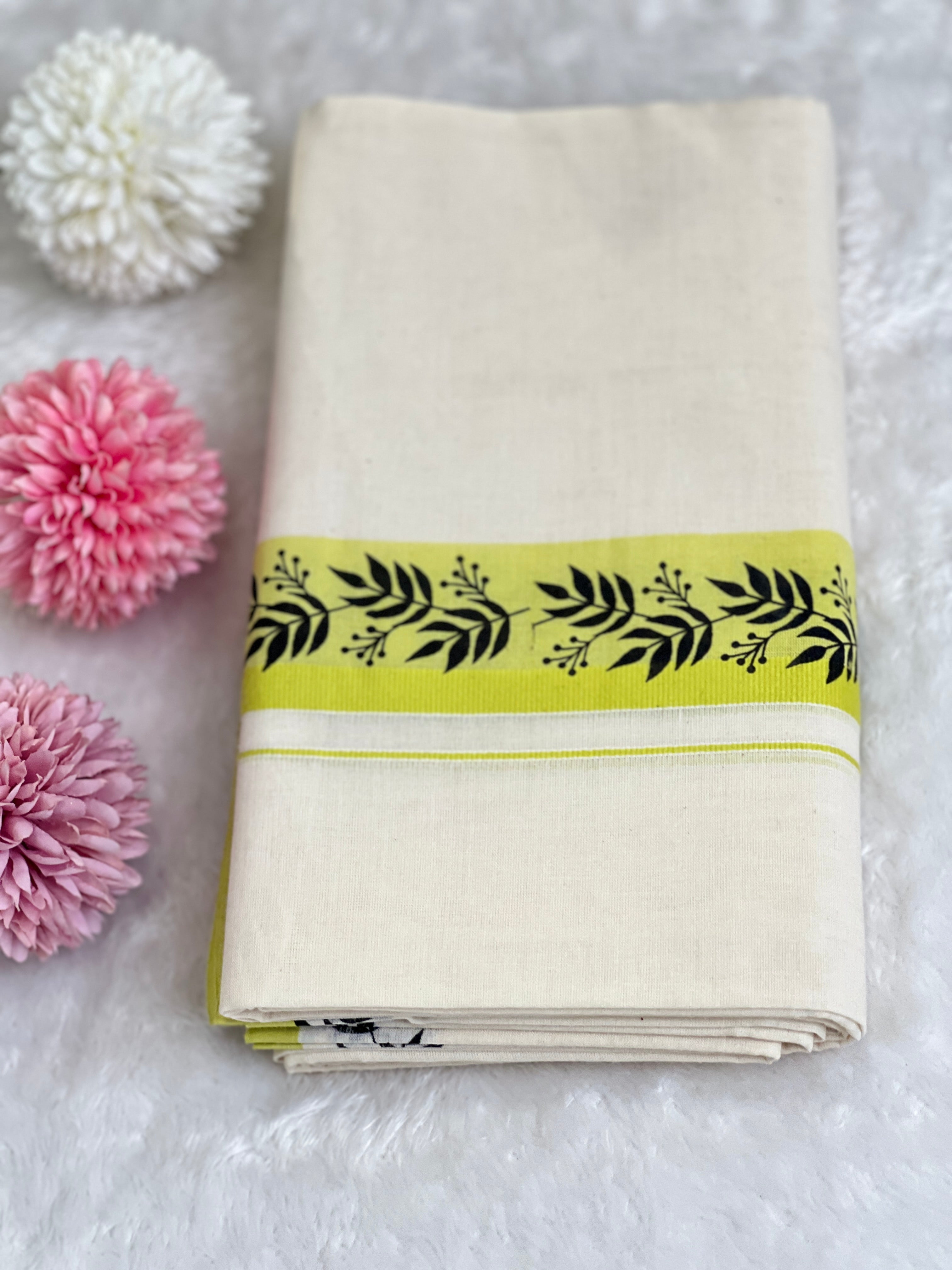 Hand Block Printed Kerala Cotton Set Mundu | GAT557
