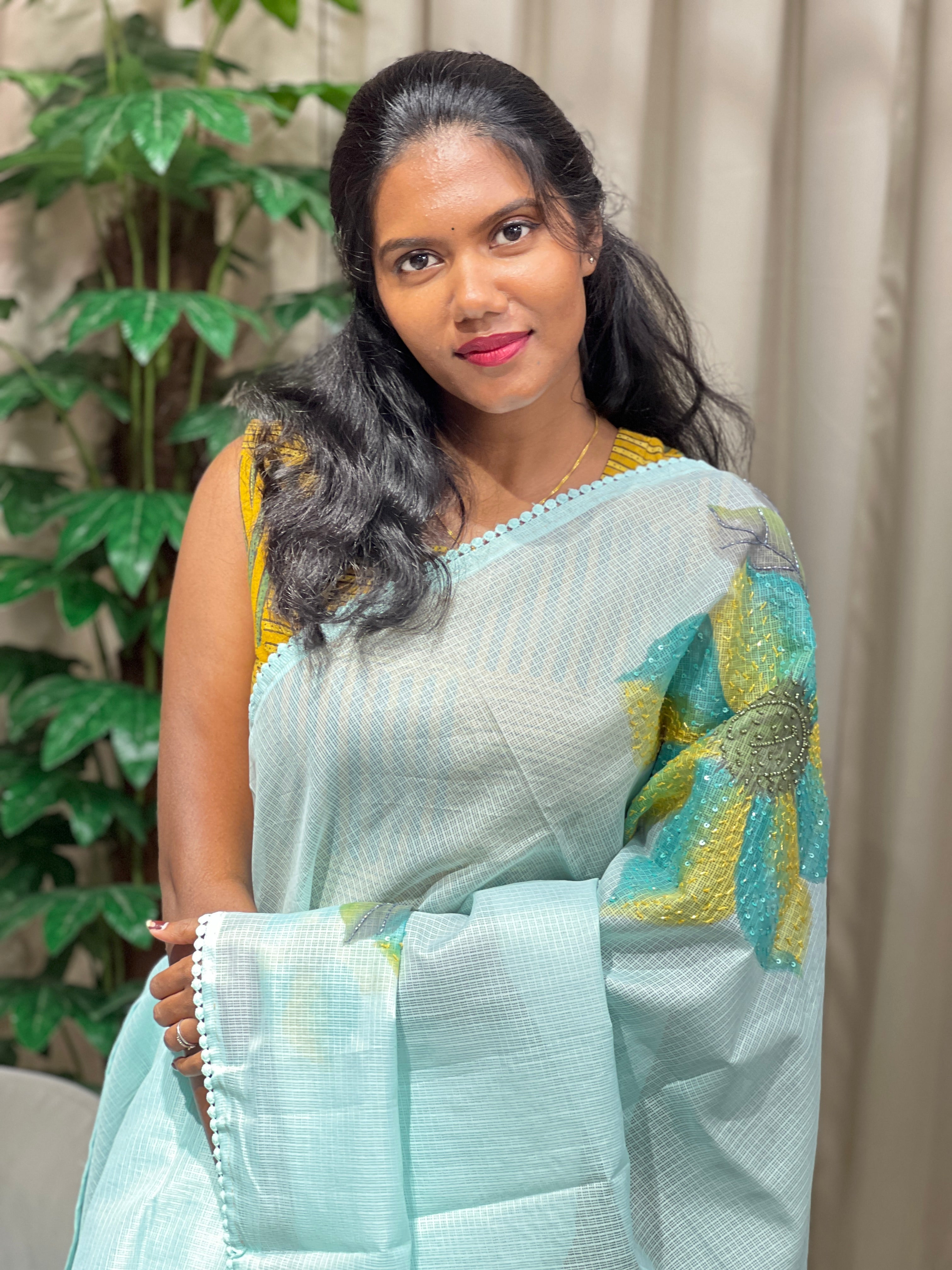 Floral Hand Paint With Beads Highlighted Silky Kota Saree | BLD1934