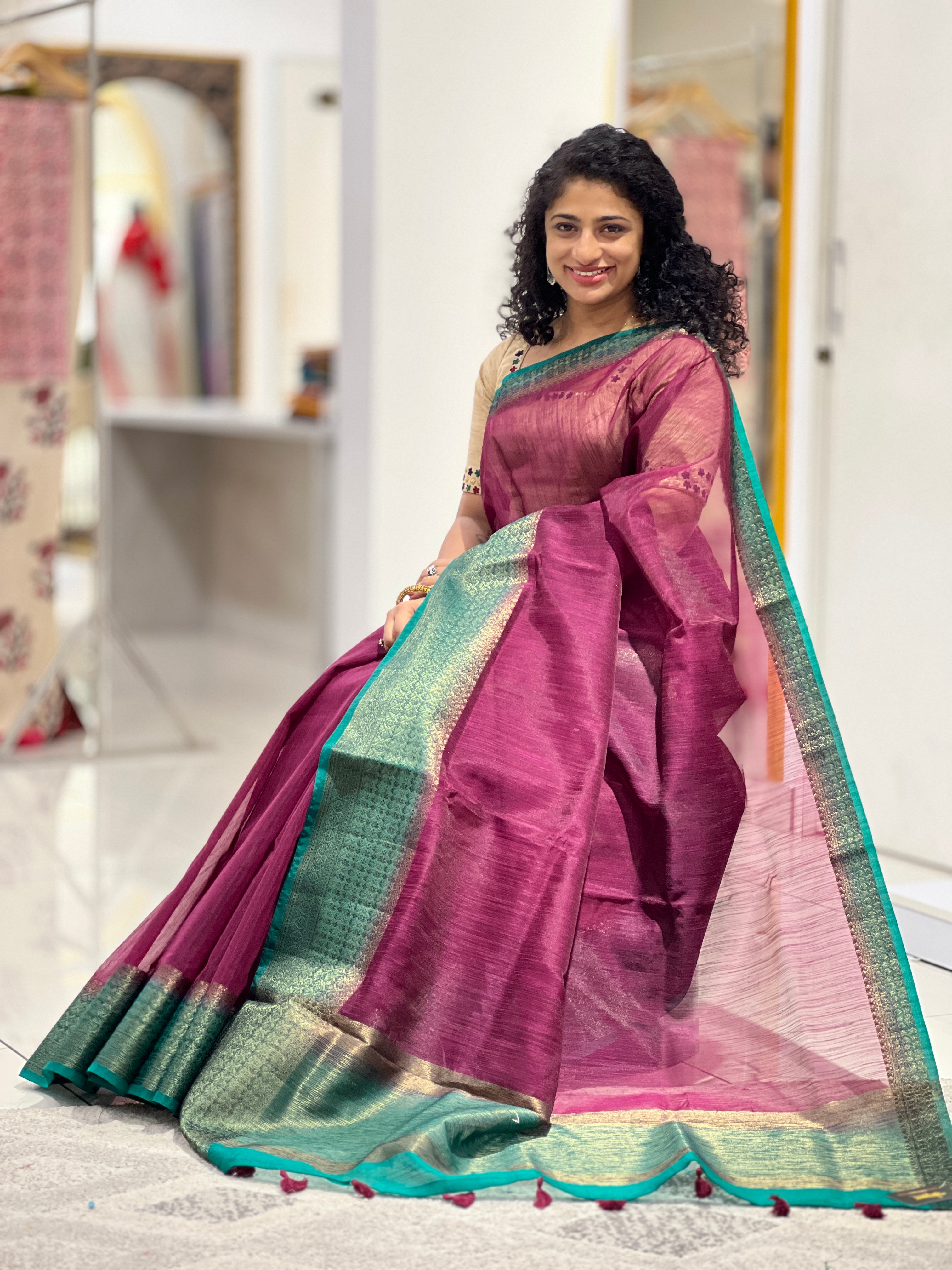 Zari Weaved Border Semi Geecha Saree | YNG516