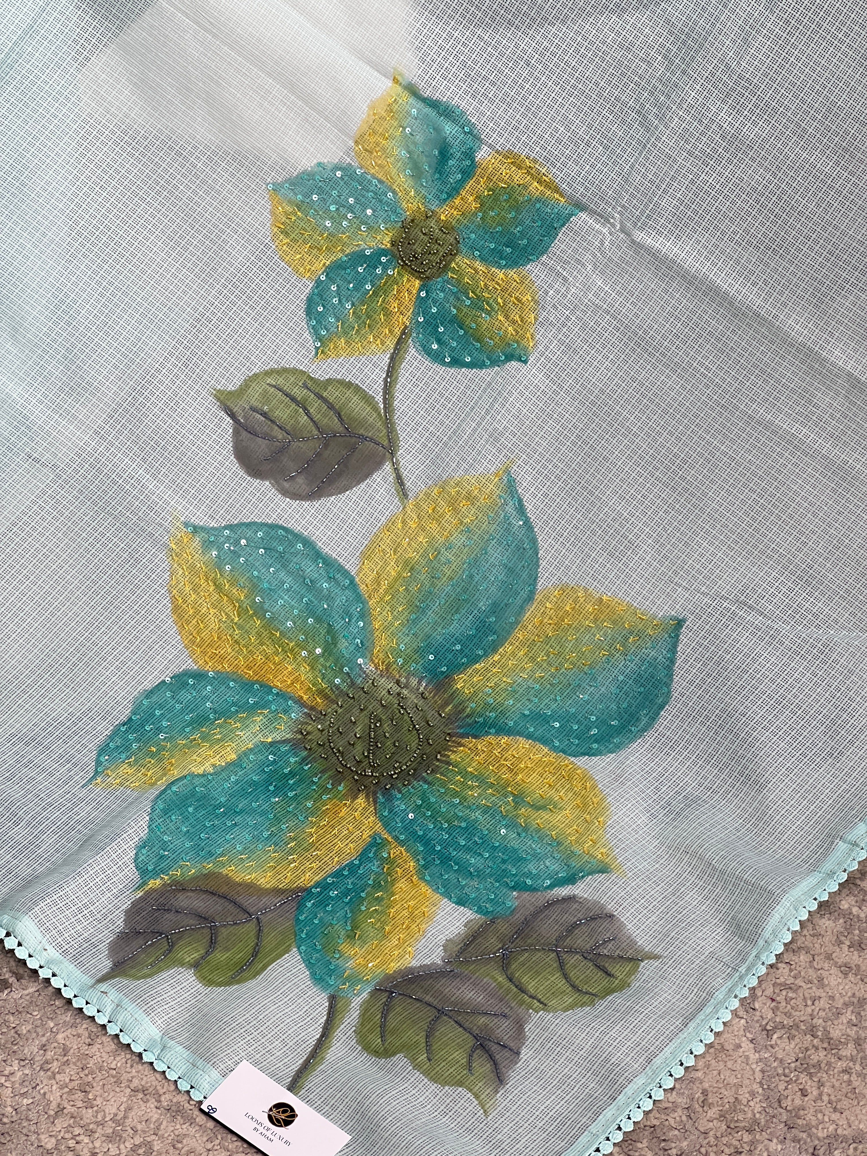 Floral Hand Paint With Beads Highlighted Silky Kota Saree | BLD1934