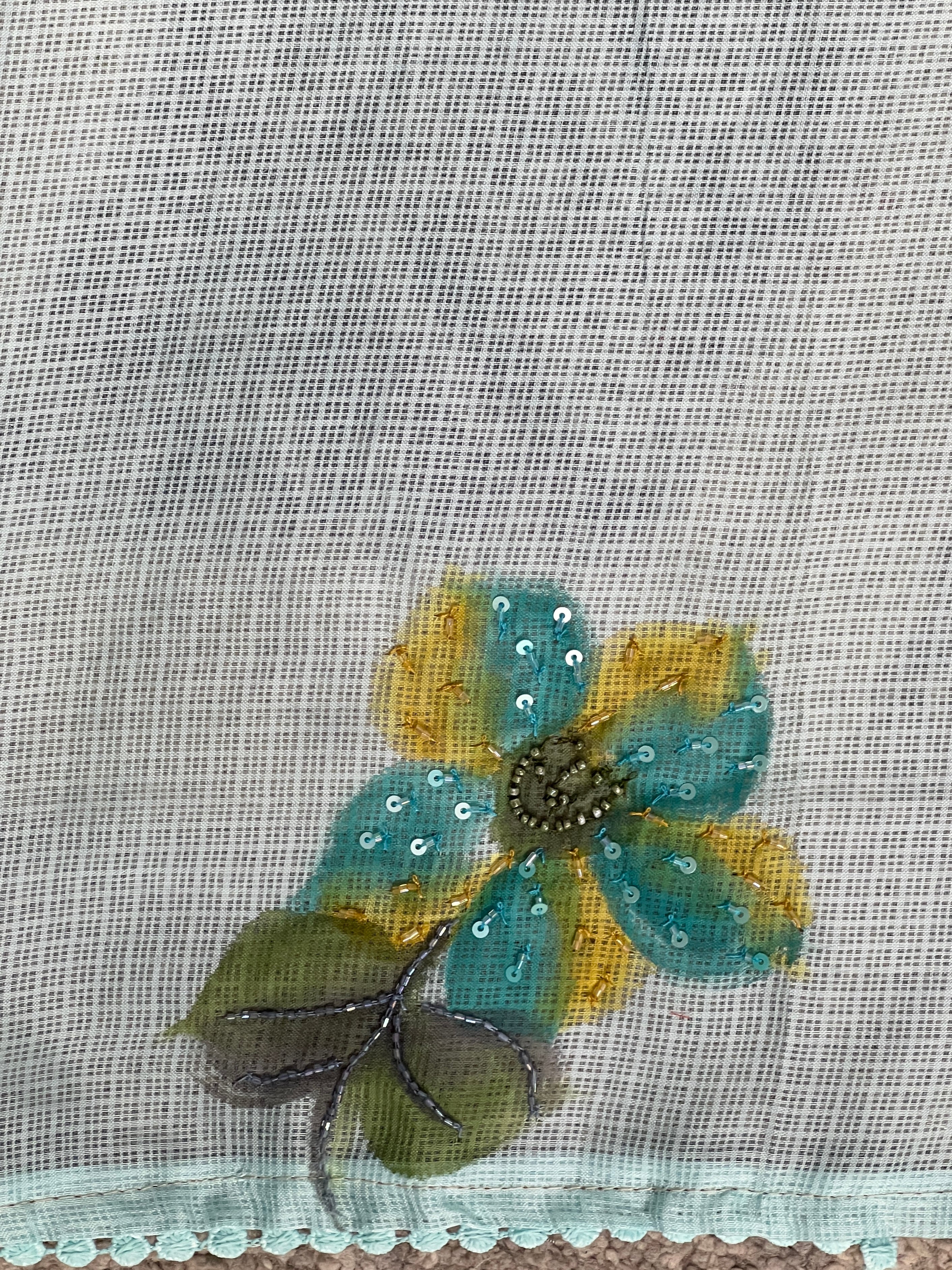 Floral Hand Paint With Beads Highlighted Silky Kota Saree | BLD1934