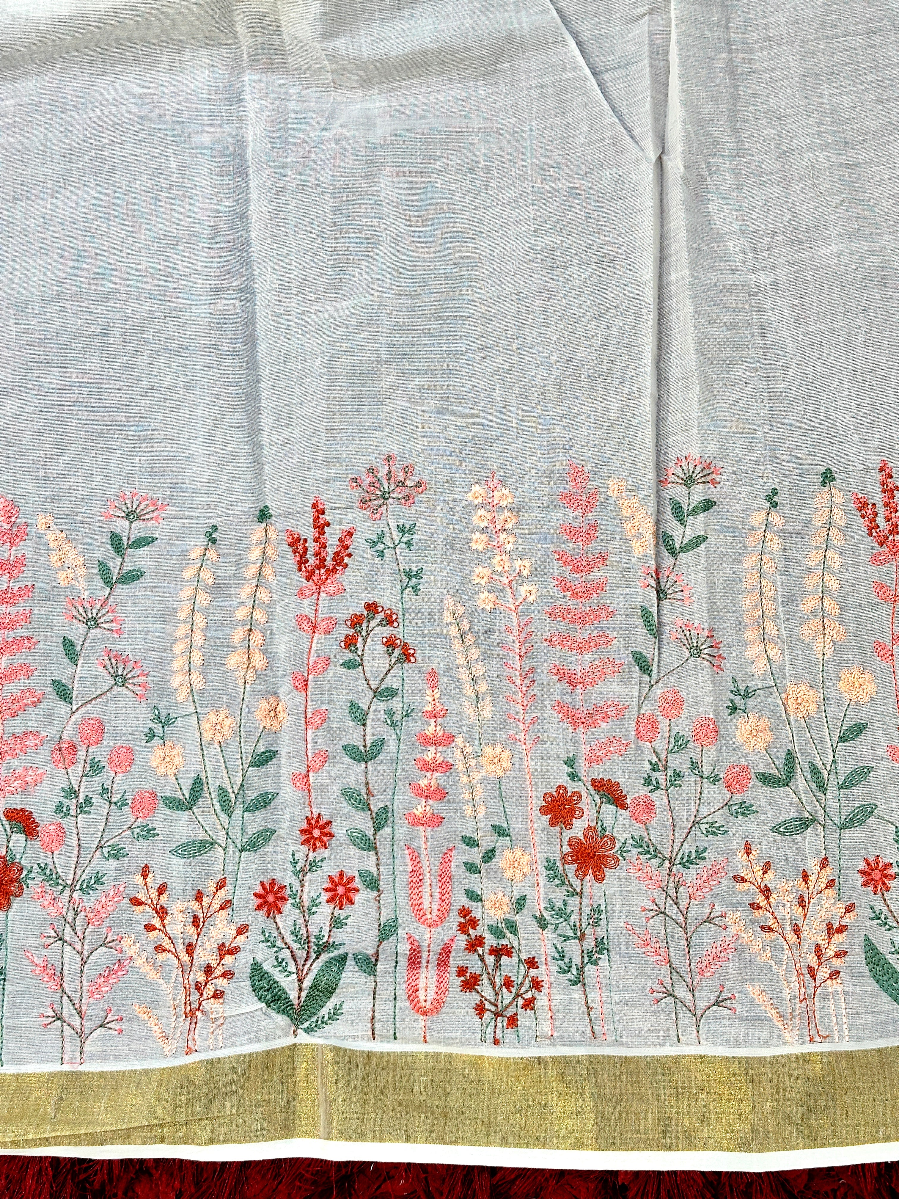 Floral Embroidered Kerala Cotton Saree | JSC292