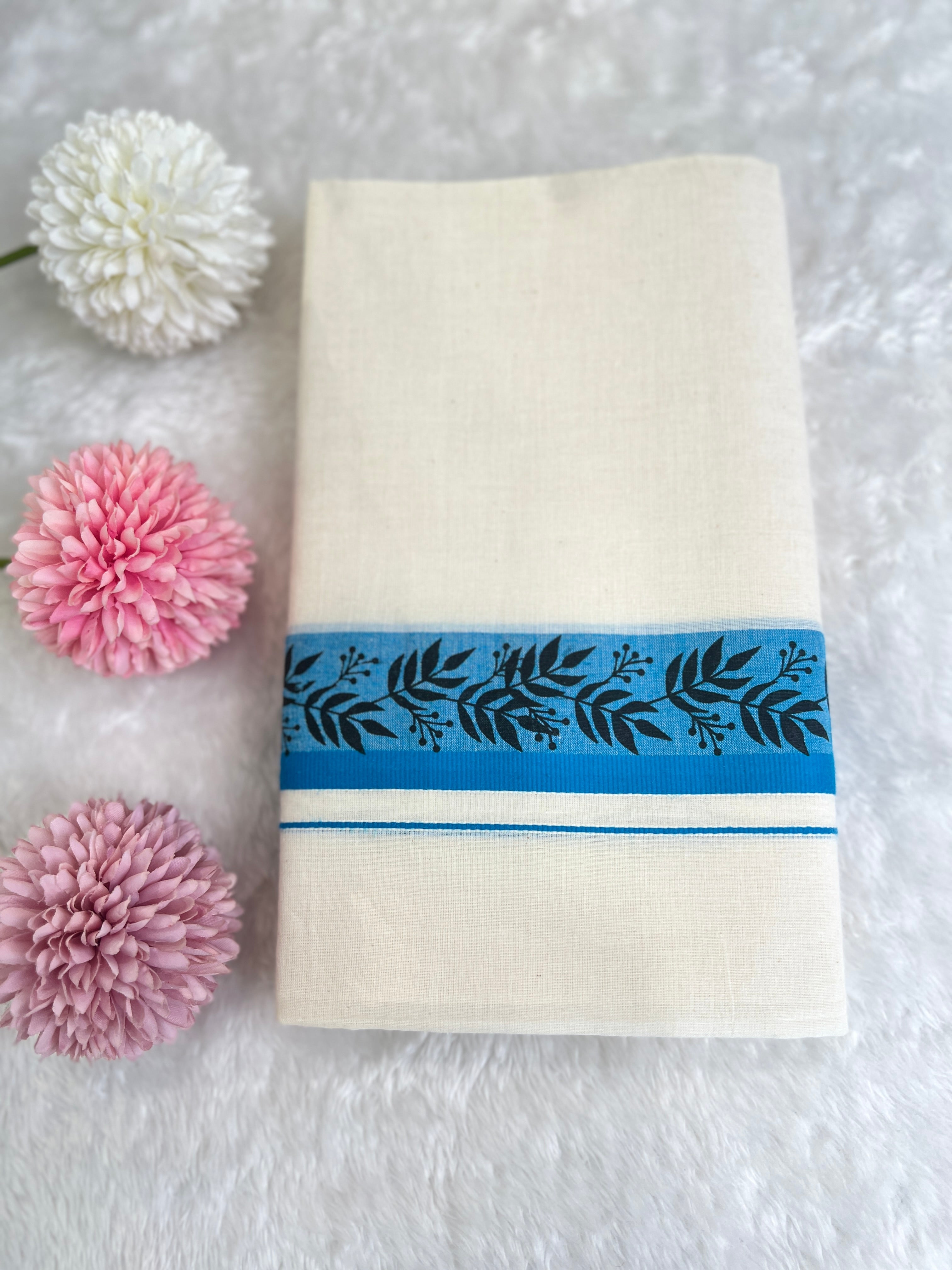 Hand Block Printed Kerala Cotton Set Mundu | GAT556