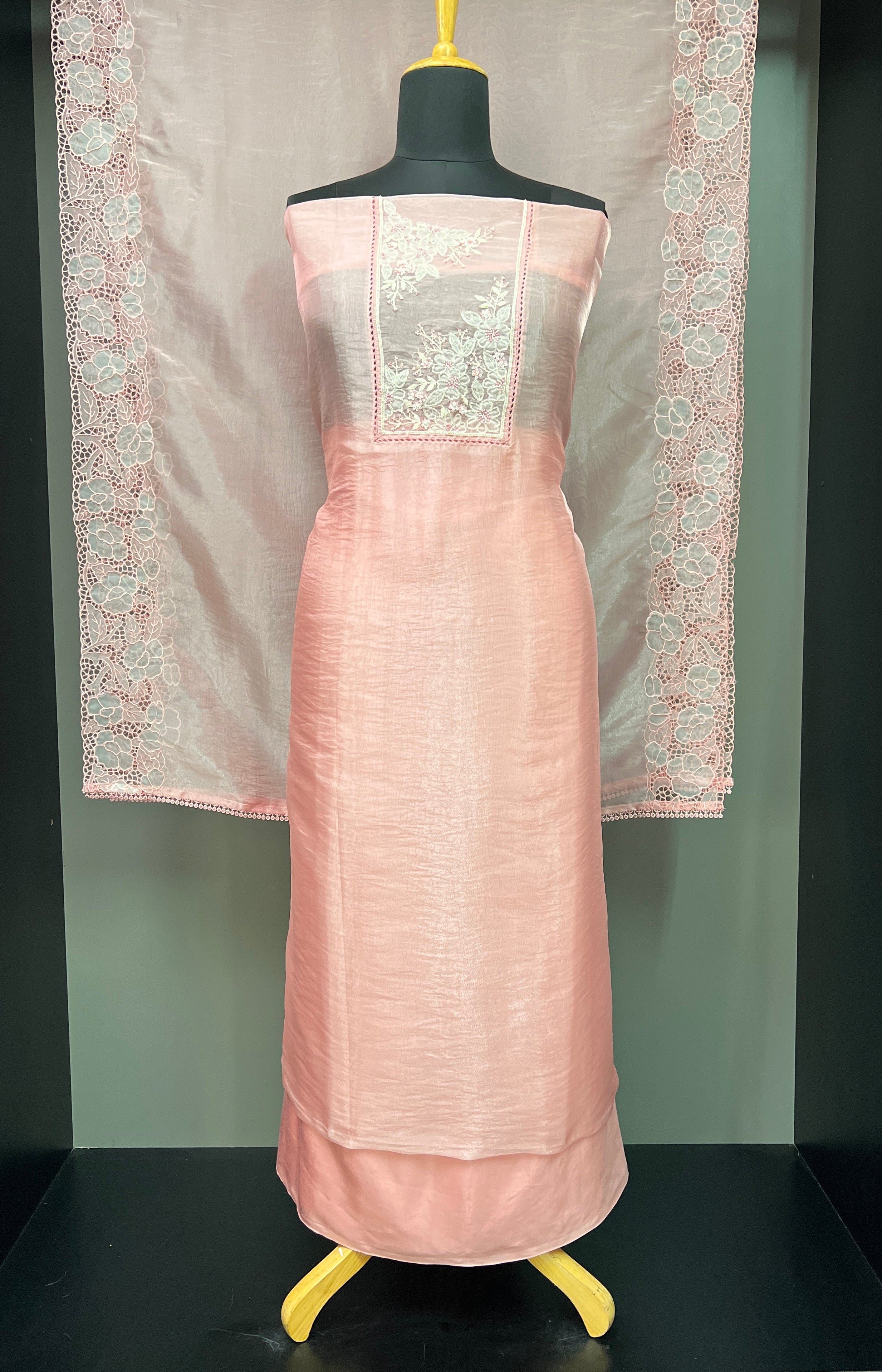 Floral Applique Detailed Shimmer Organza Salwar Set | BLD902