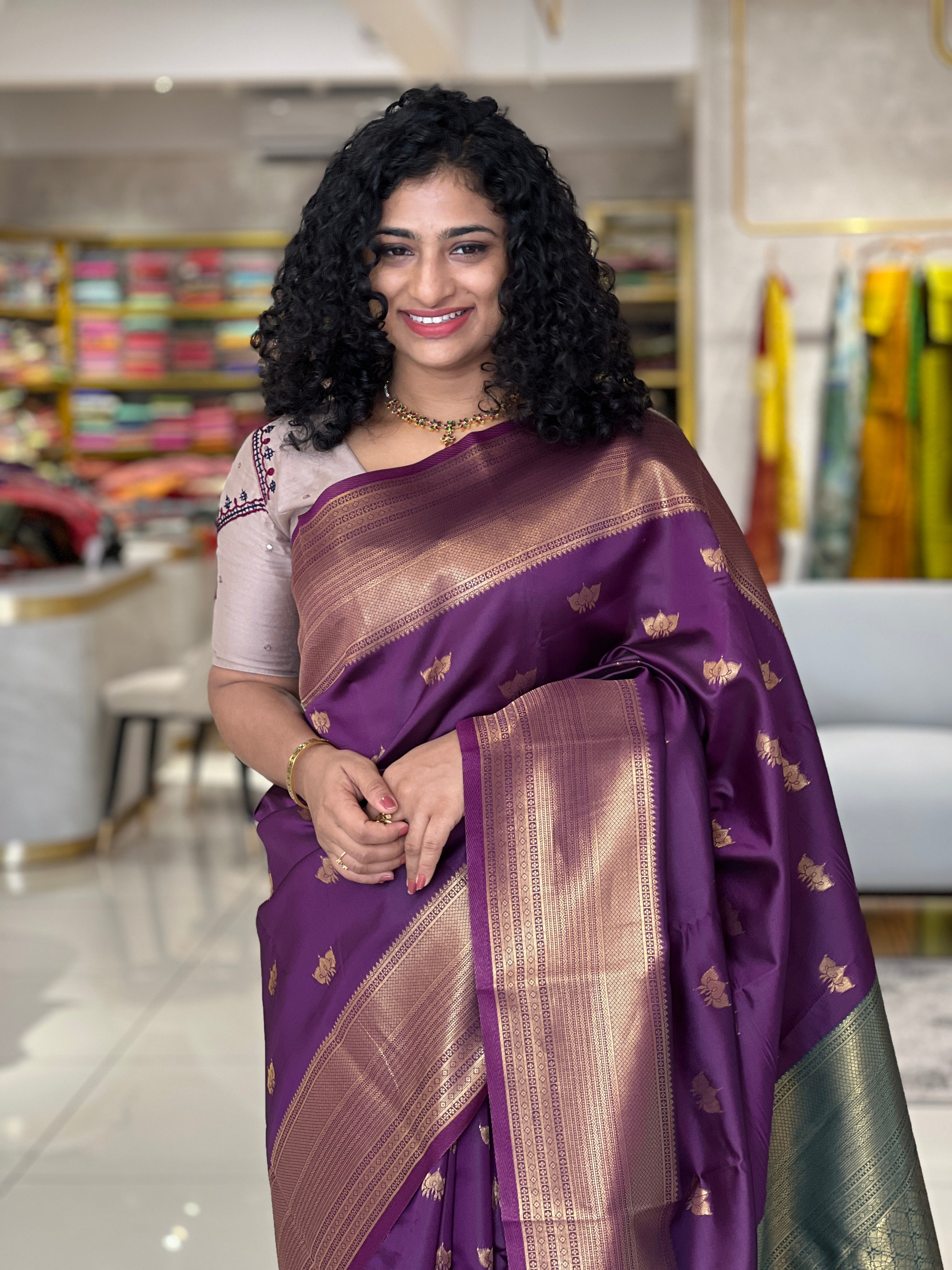 Golden Zari Weaved Semi Silk Saree | KF183