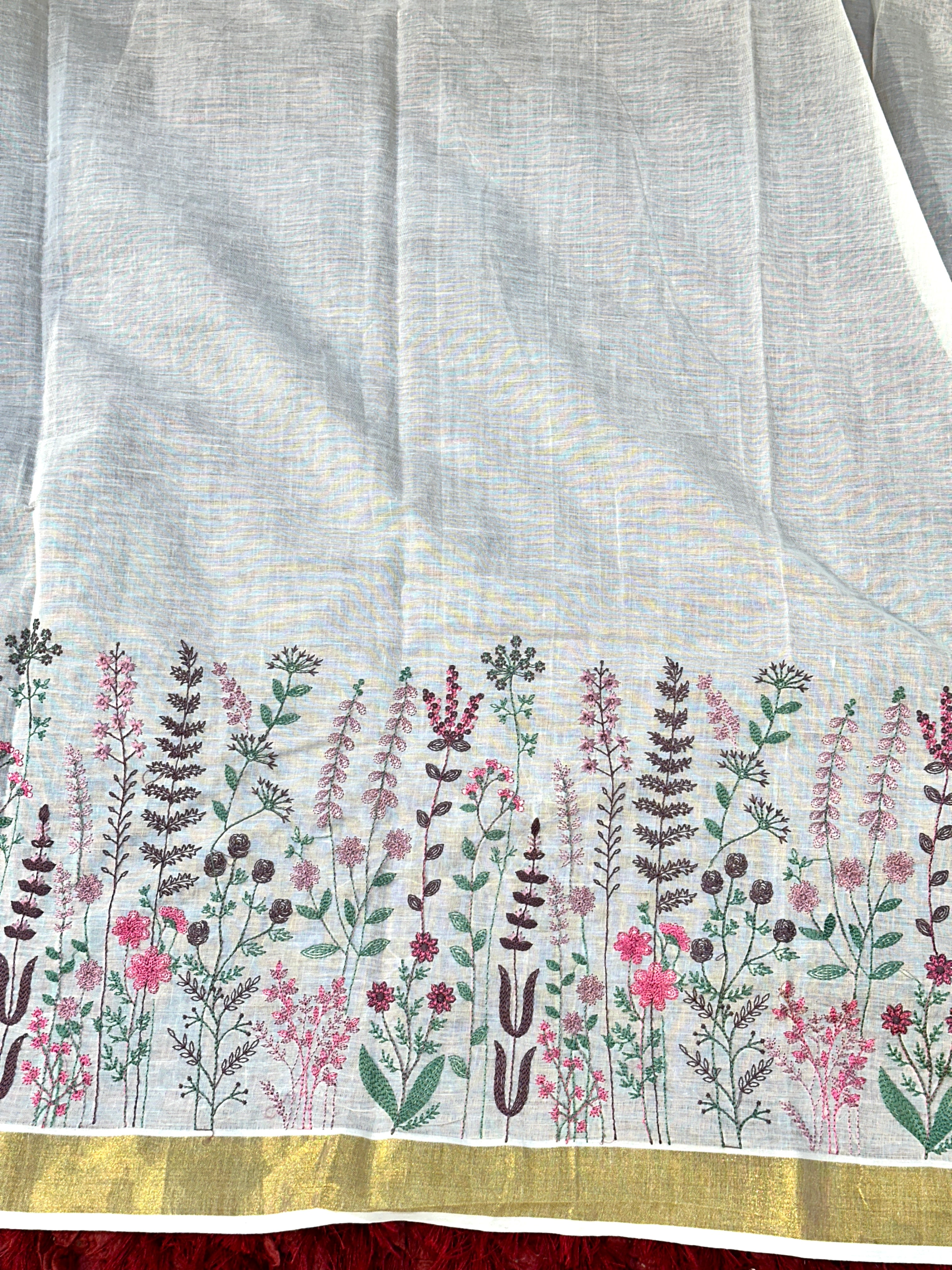 Floral Embroidered Kerala Cotton Saree  | JSC289