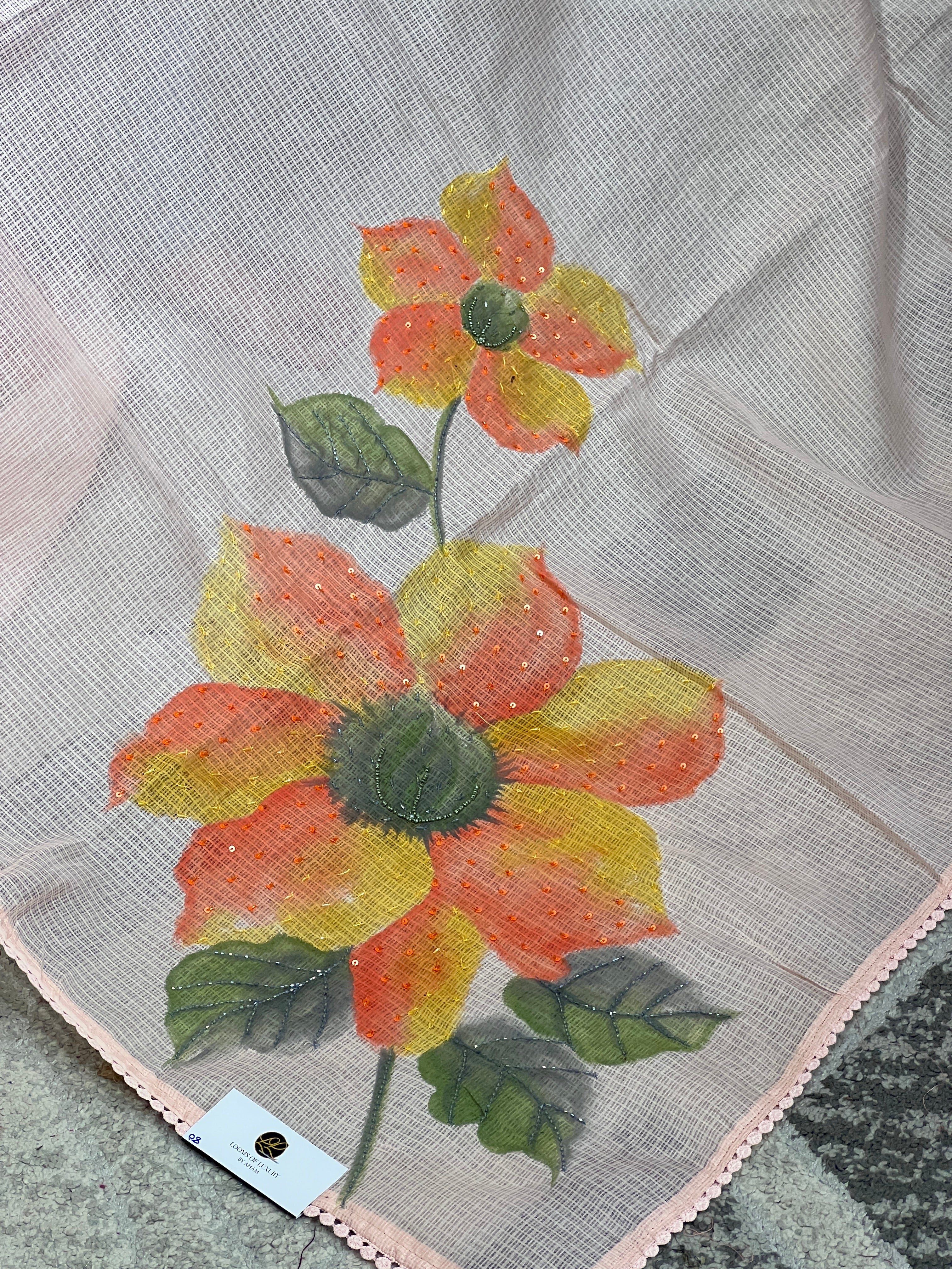 Floral Hand Paint With Beads Highlighted Silky Kota Saree | BLD1936