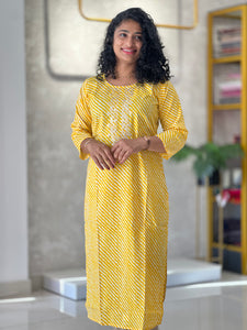 Leheriya Patterned Cotton Kurta | NCF236