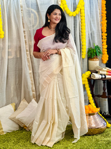 Stripe Weaving Patterned Semi Silk Saree | HT251