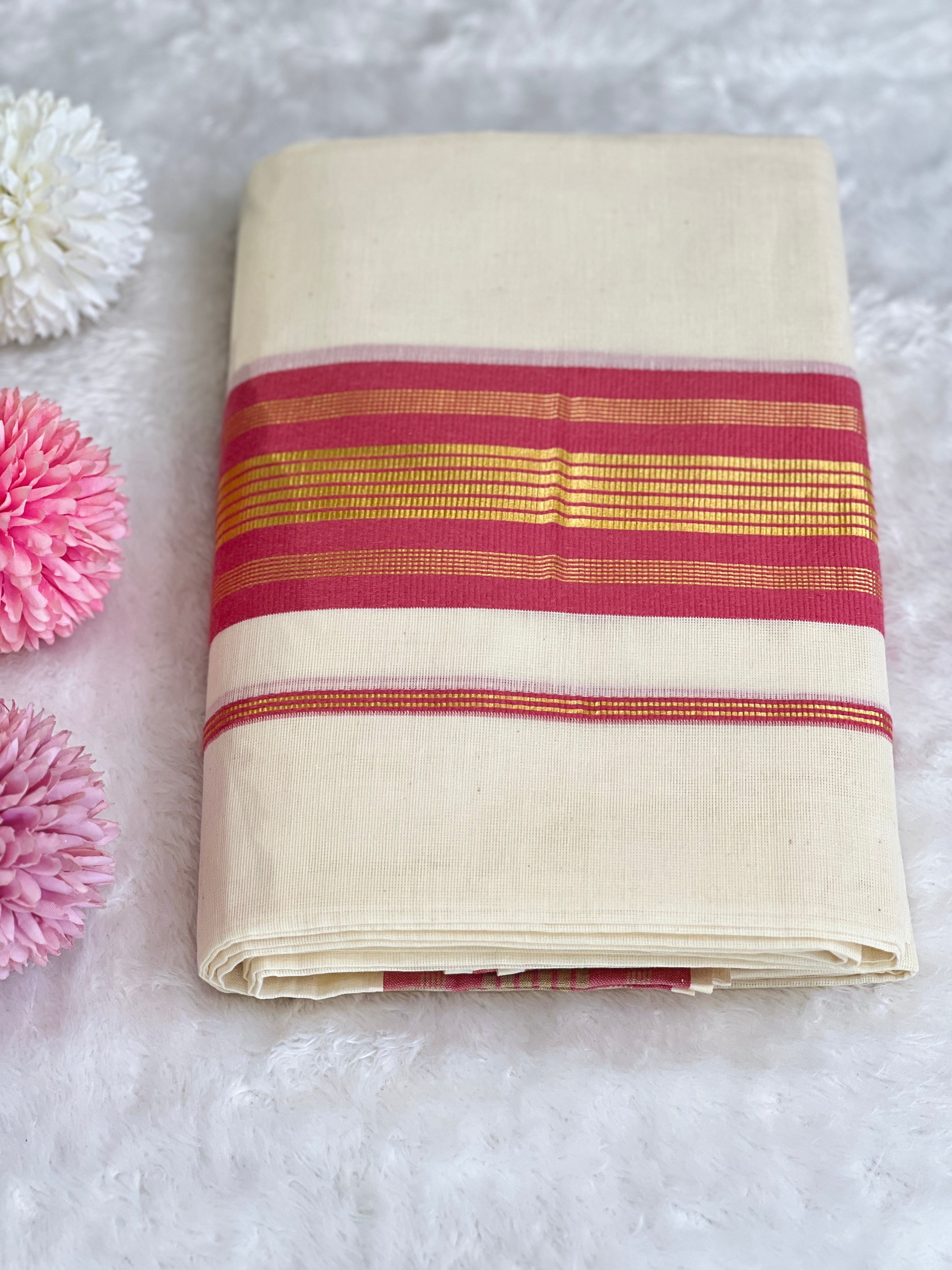 Stripe Border Pattern Kerala Cotton Set Mundu | GAT545