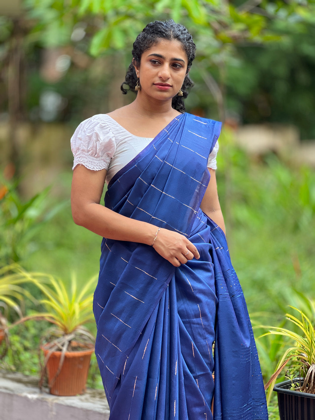 Kalpana - Buy Purple Organic Linen Sari Online | Linen World