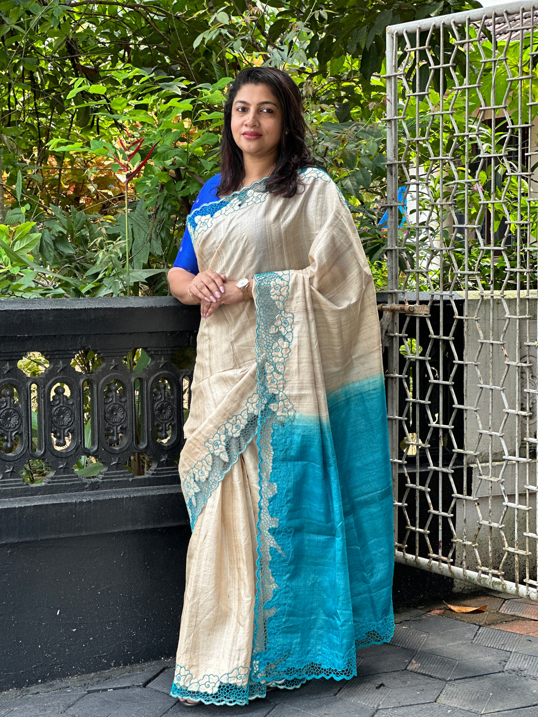 Twine Cutwork Embroidery Tussar Saree | TC250