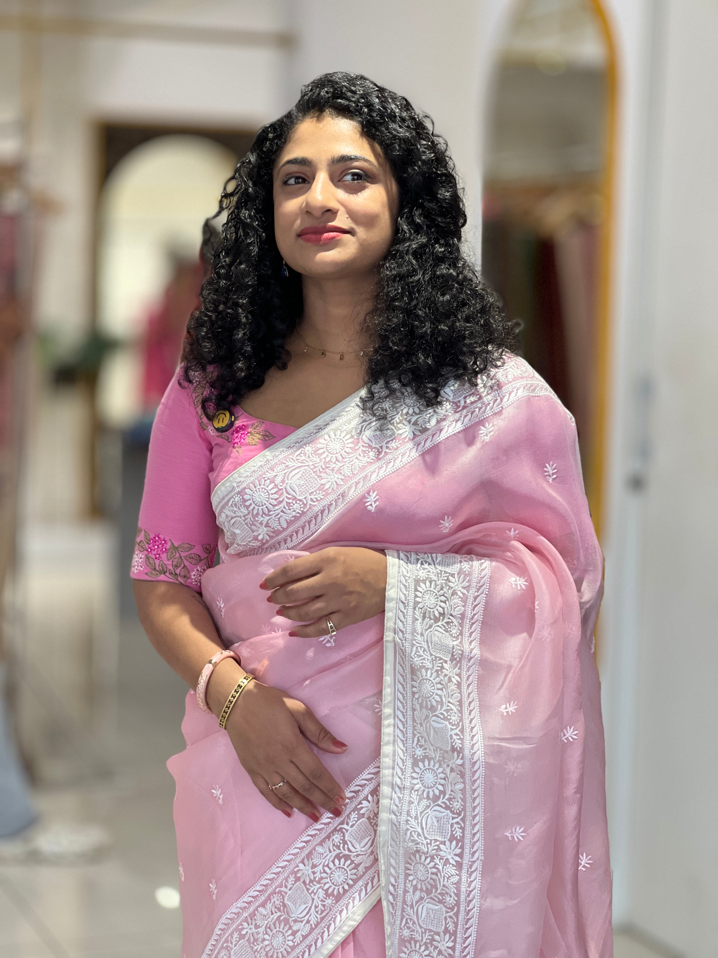 Floral Embroidery OrganzaSaree | SBS1001