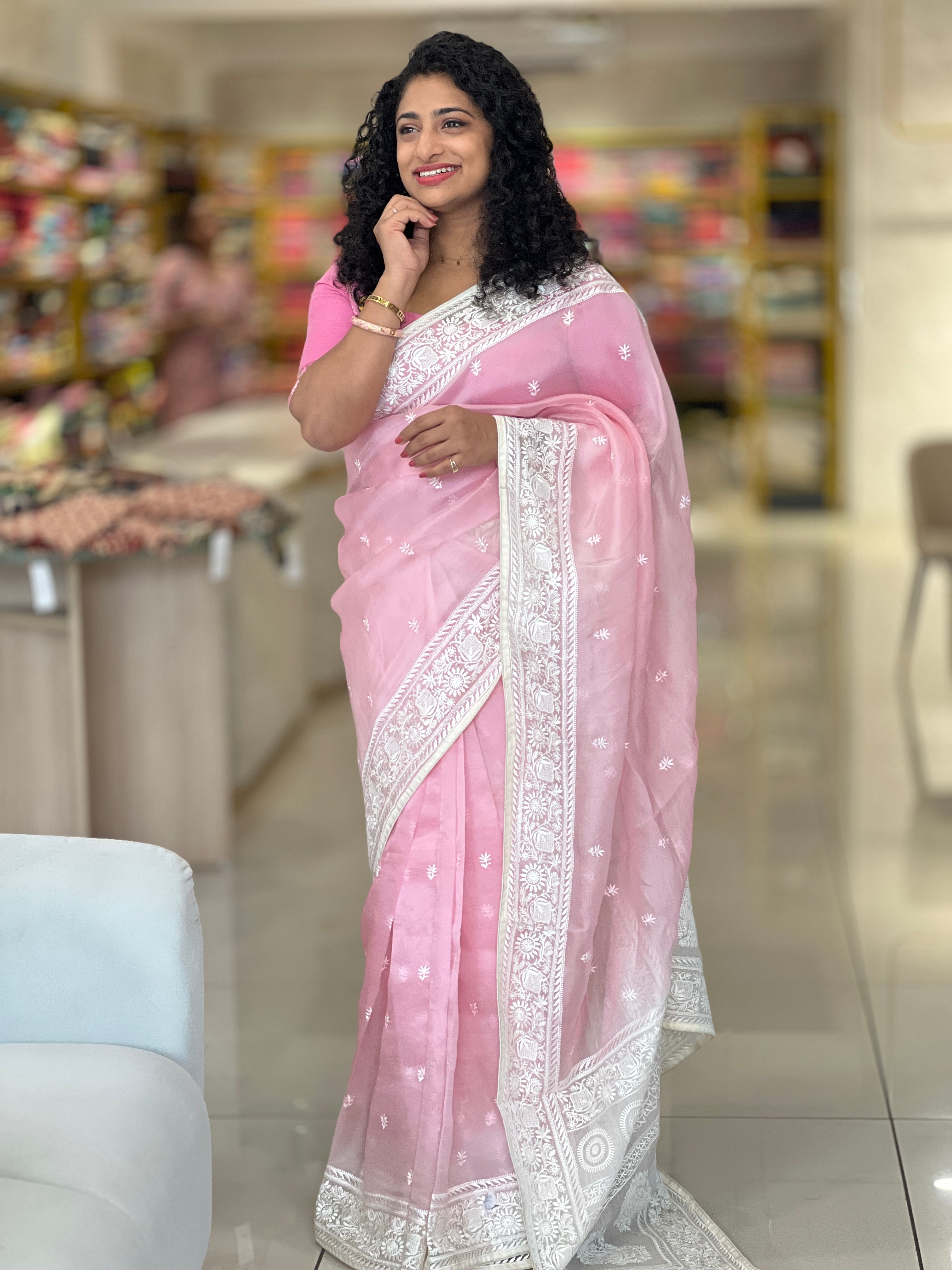 Floral Embroidery OrganzaSaree | SBS1001