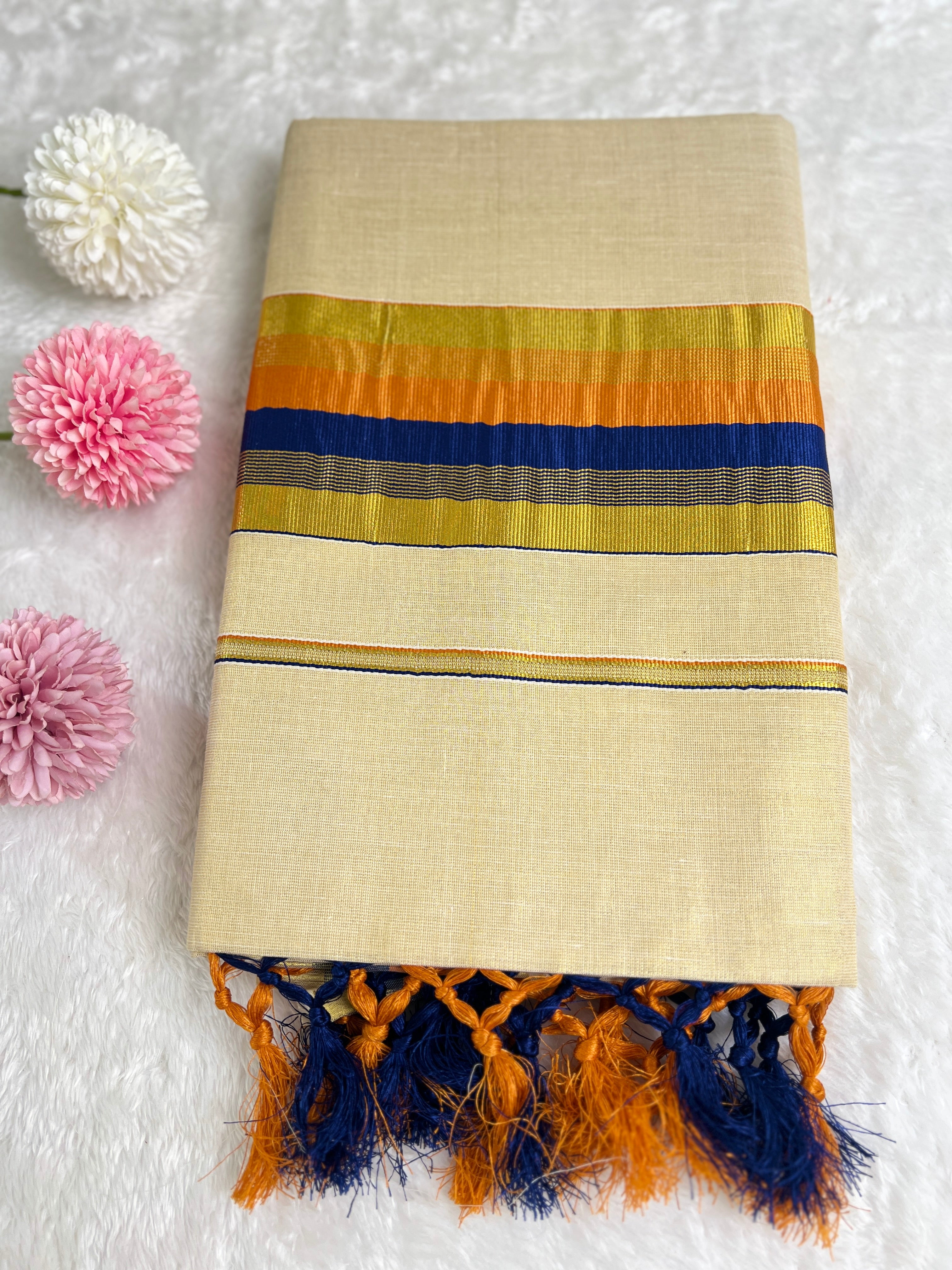 Double Border Pattern Tissue Kerala Cotton Set Mundu |GAT470