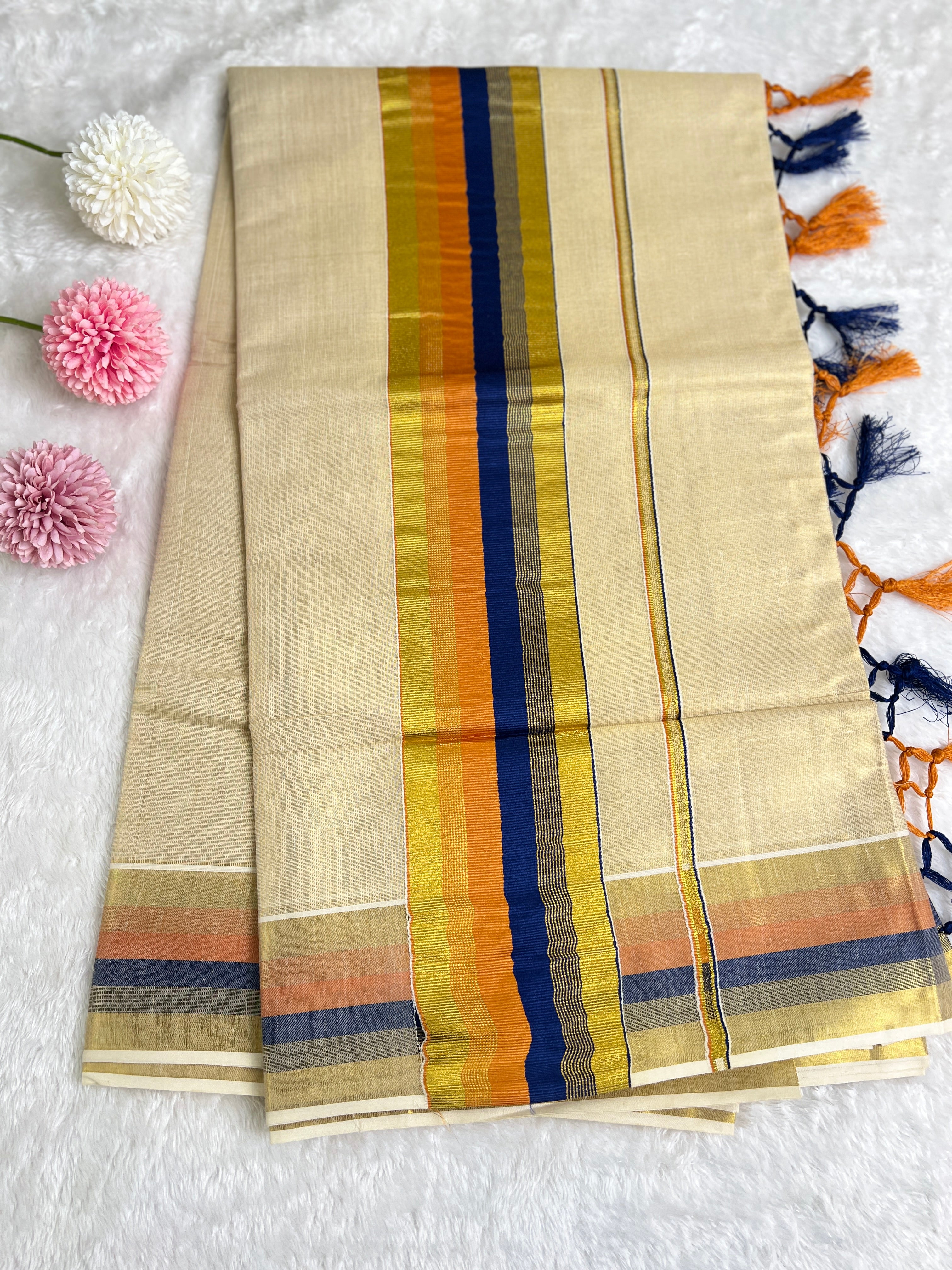 Double Border Pattern Tissue Kerala Cotton Set Mundu |GAT470