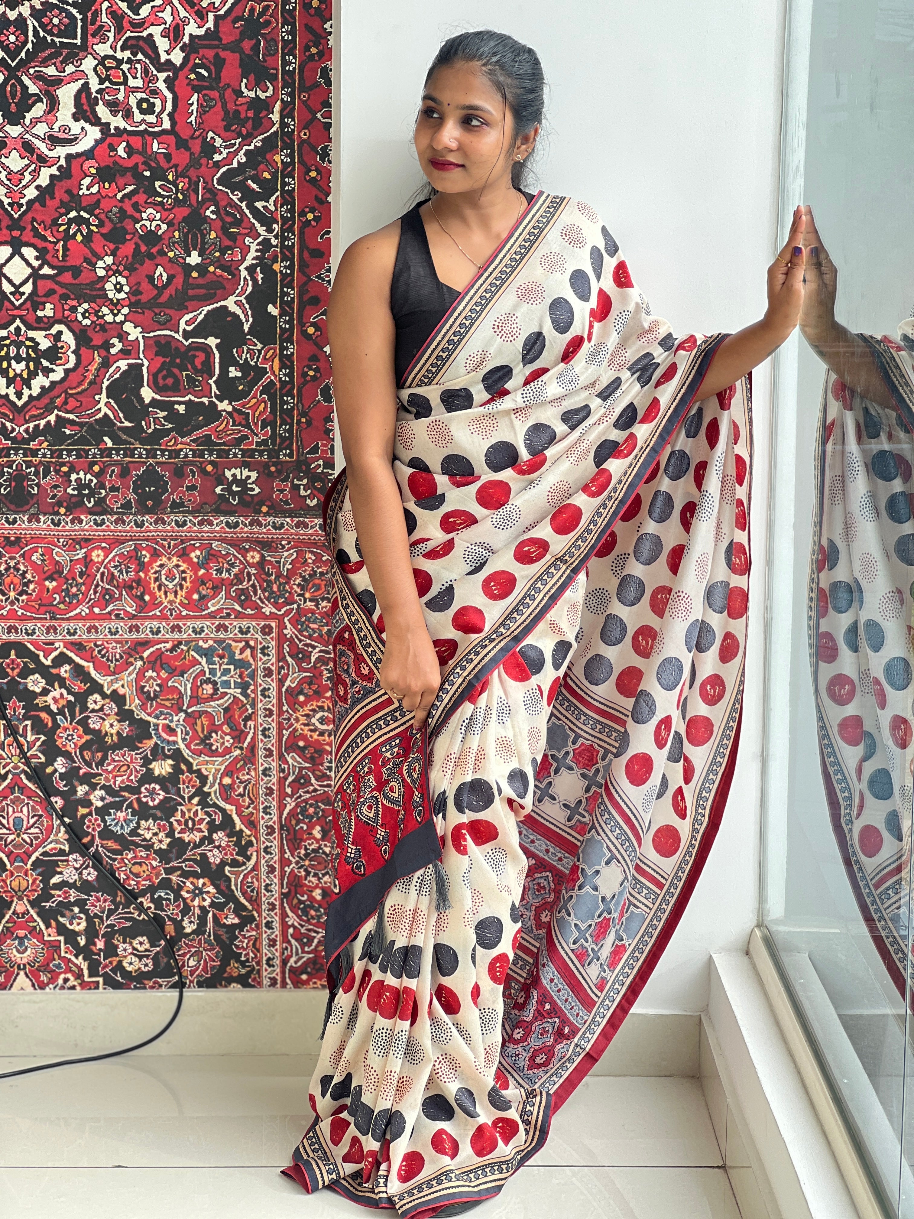 Polka Dots Digital Printed Crepe Silk Saree | SSN195