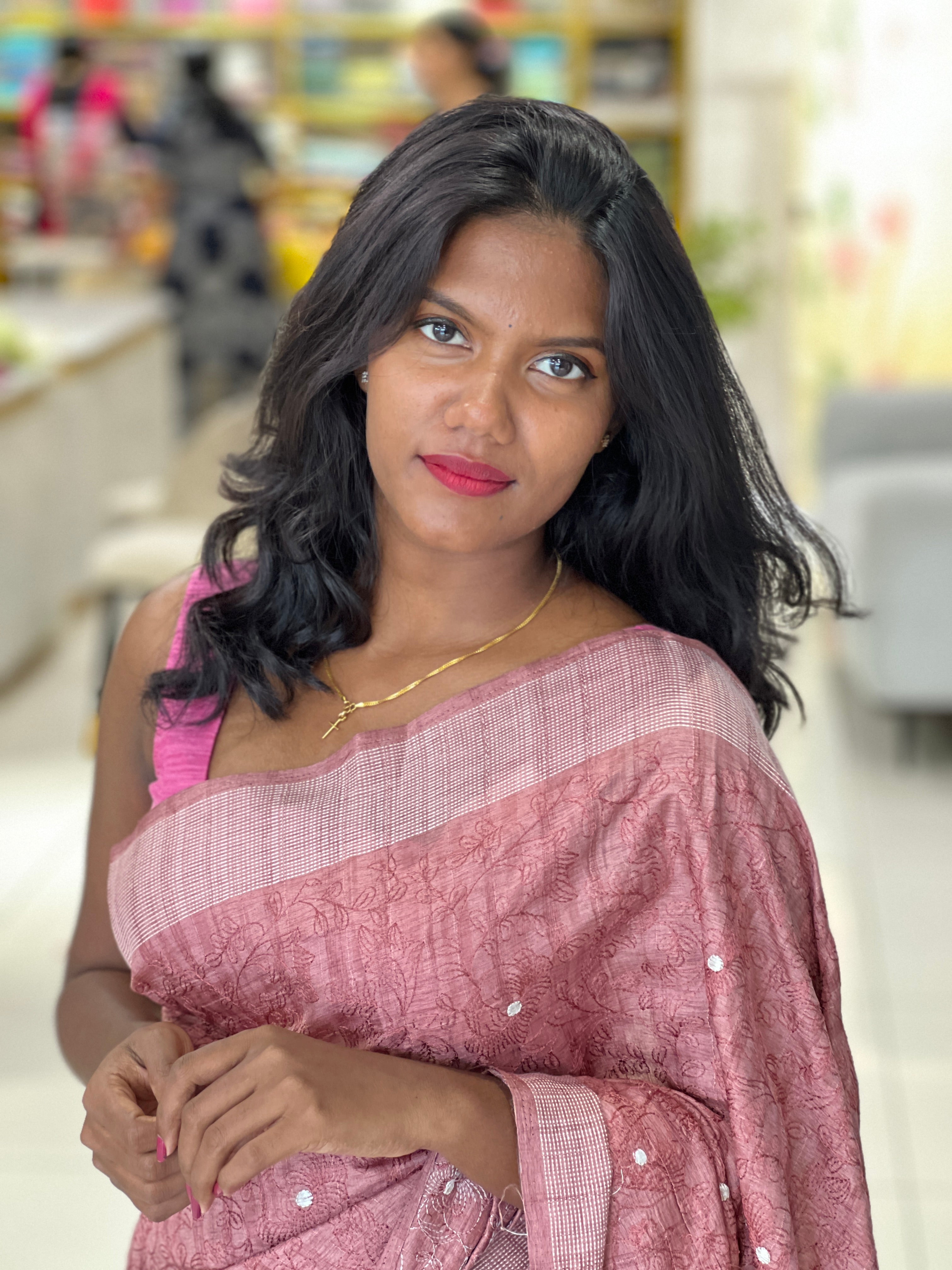 Machine Embroidery Detailed Semi Tussar Saree | SUN278