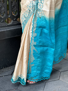 Twine Cutwork Embroidery Tussar Saree | TC250