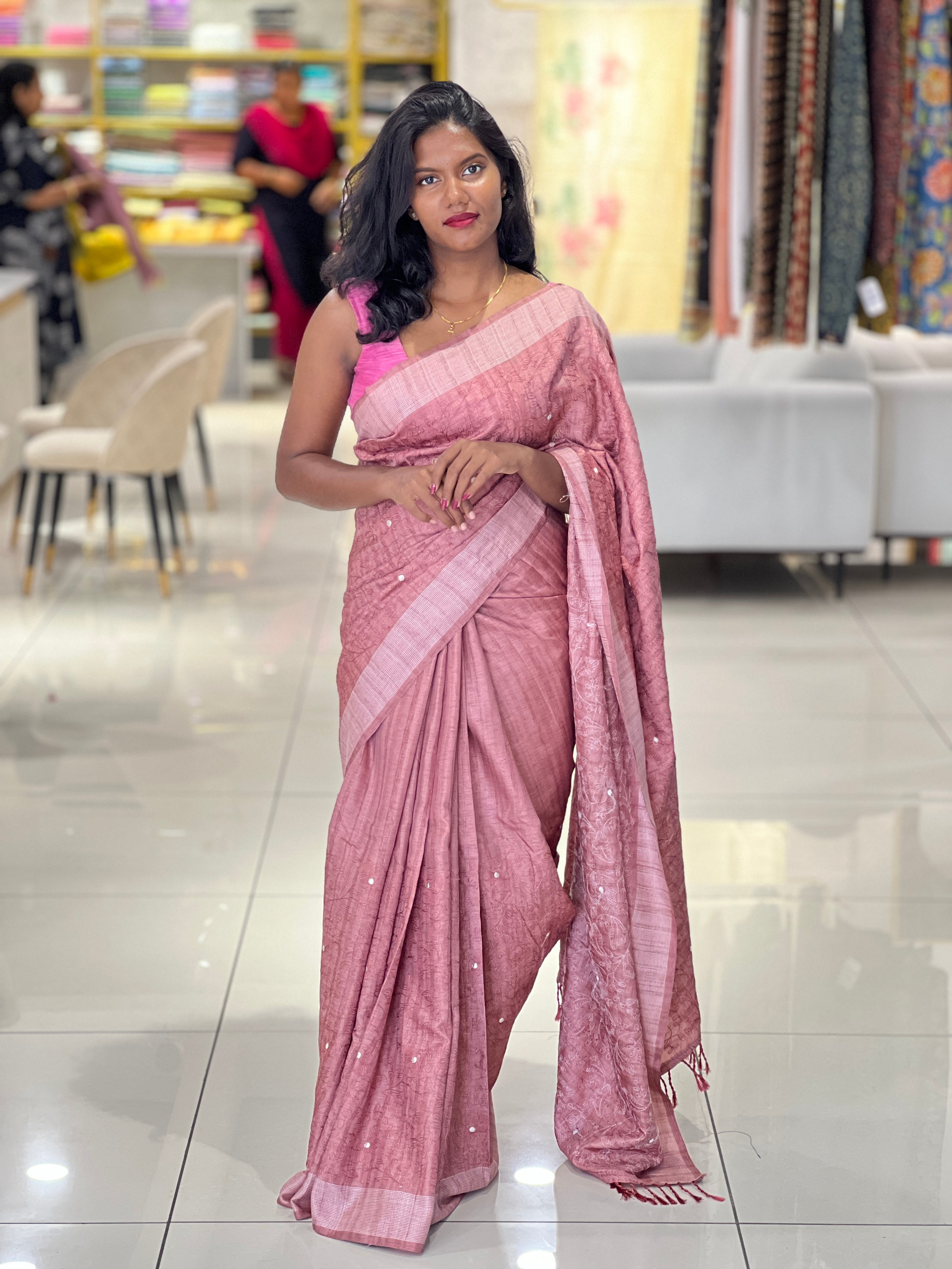 Machine Embroidery Detailed Semi Tussar Saree | SUN278
