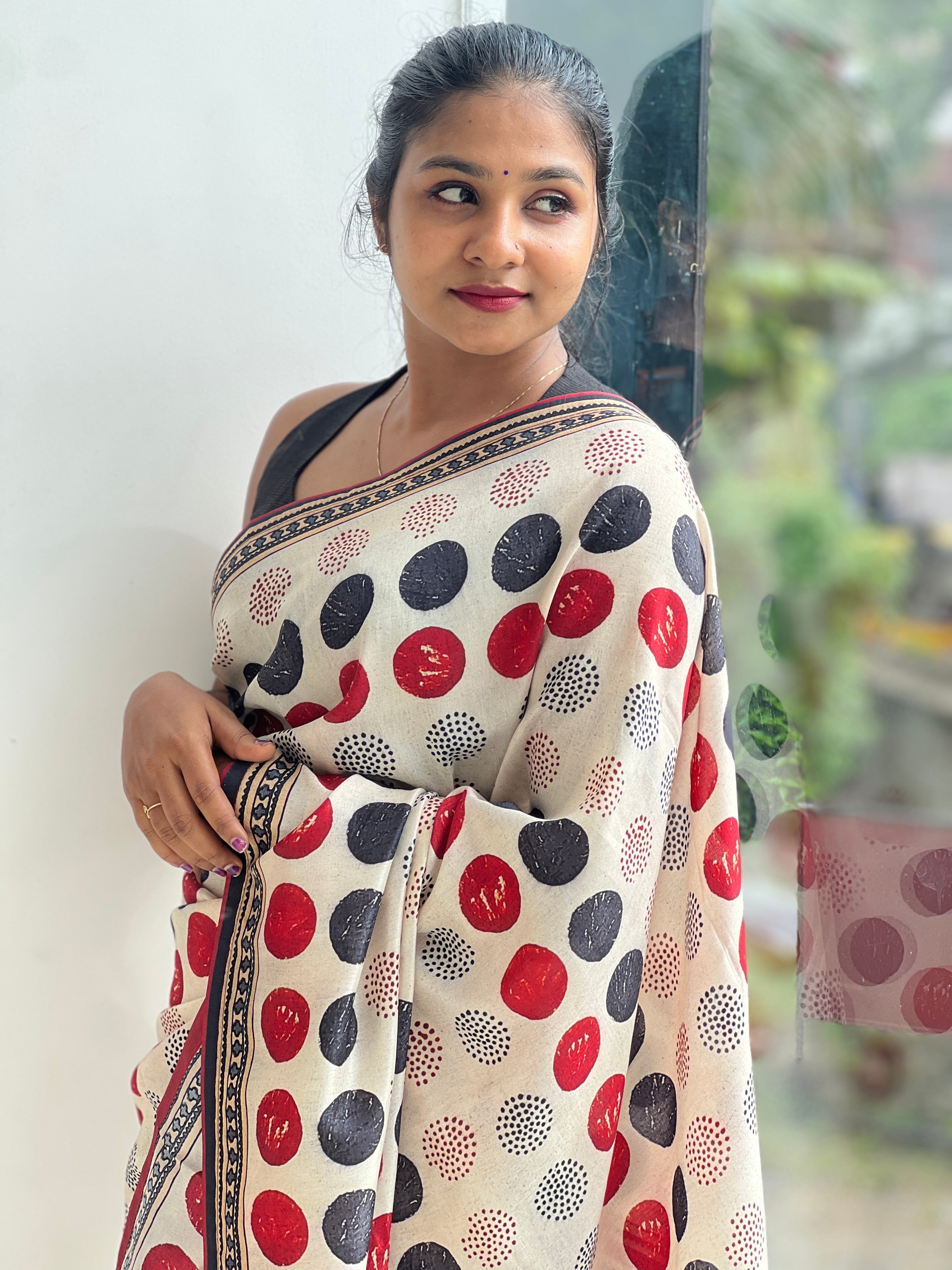 Polka Dots Digital Printed Crepe Silk Saree | SSN195