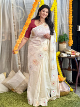 Silver & Golden Zari Weaved Floral Patterned Semi Silk Saree | HT253