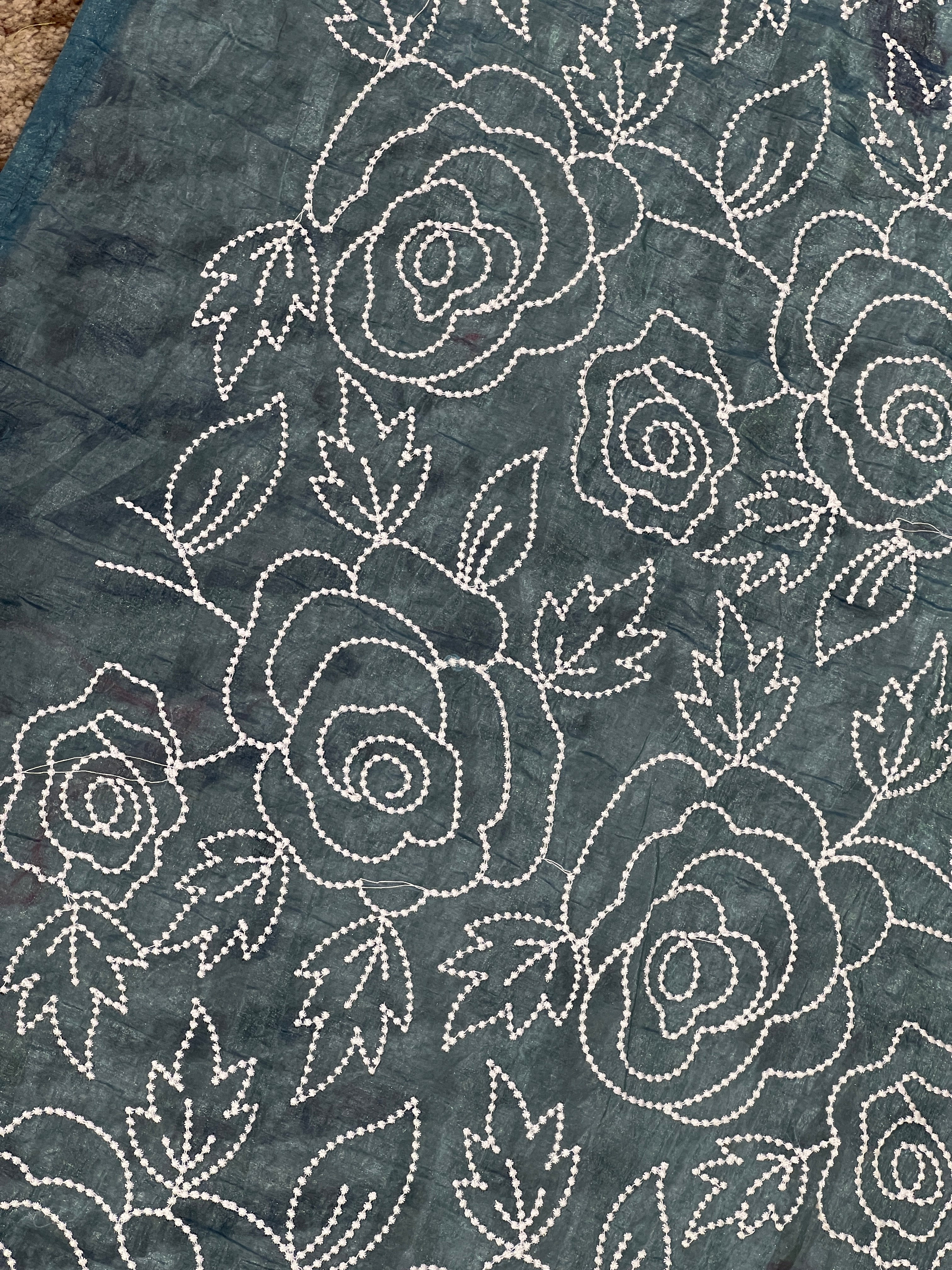 Point Embroidery Crushed Organza Saree | RP632